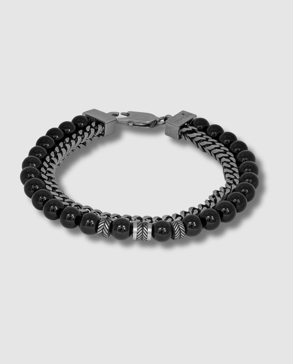 Imagen 0 de Pulsera de hombre th hermano acero ip ágata negra Negro