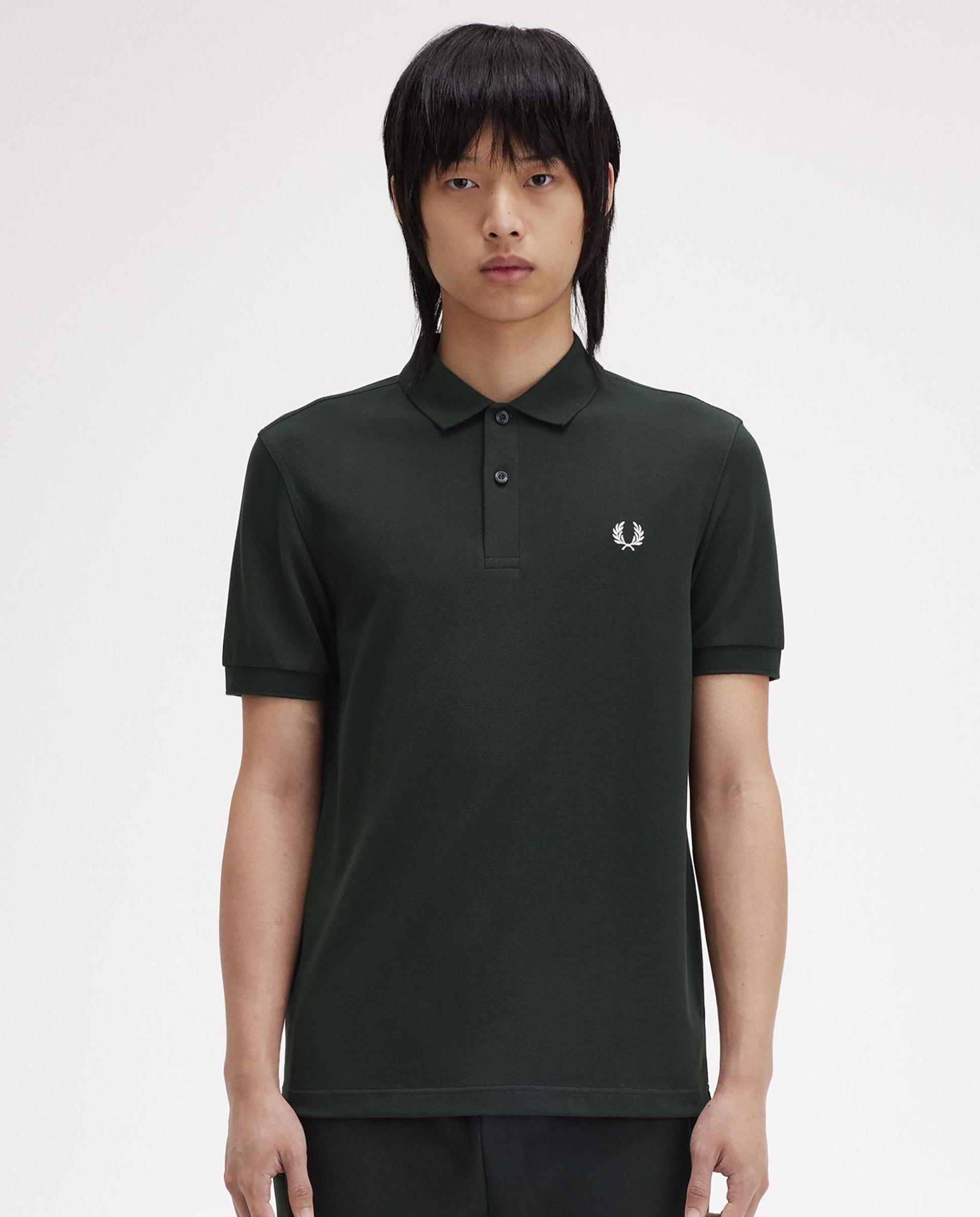 Polo de hombre liso de manga corta en piqué de algodón - Fred Perry - Verde oscuro Verde oscuro-1