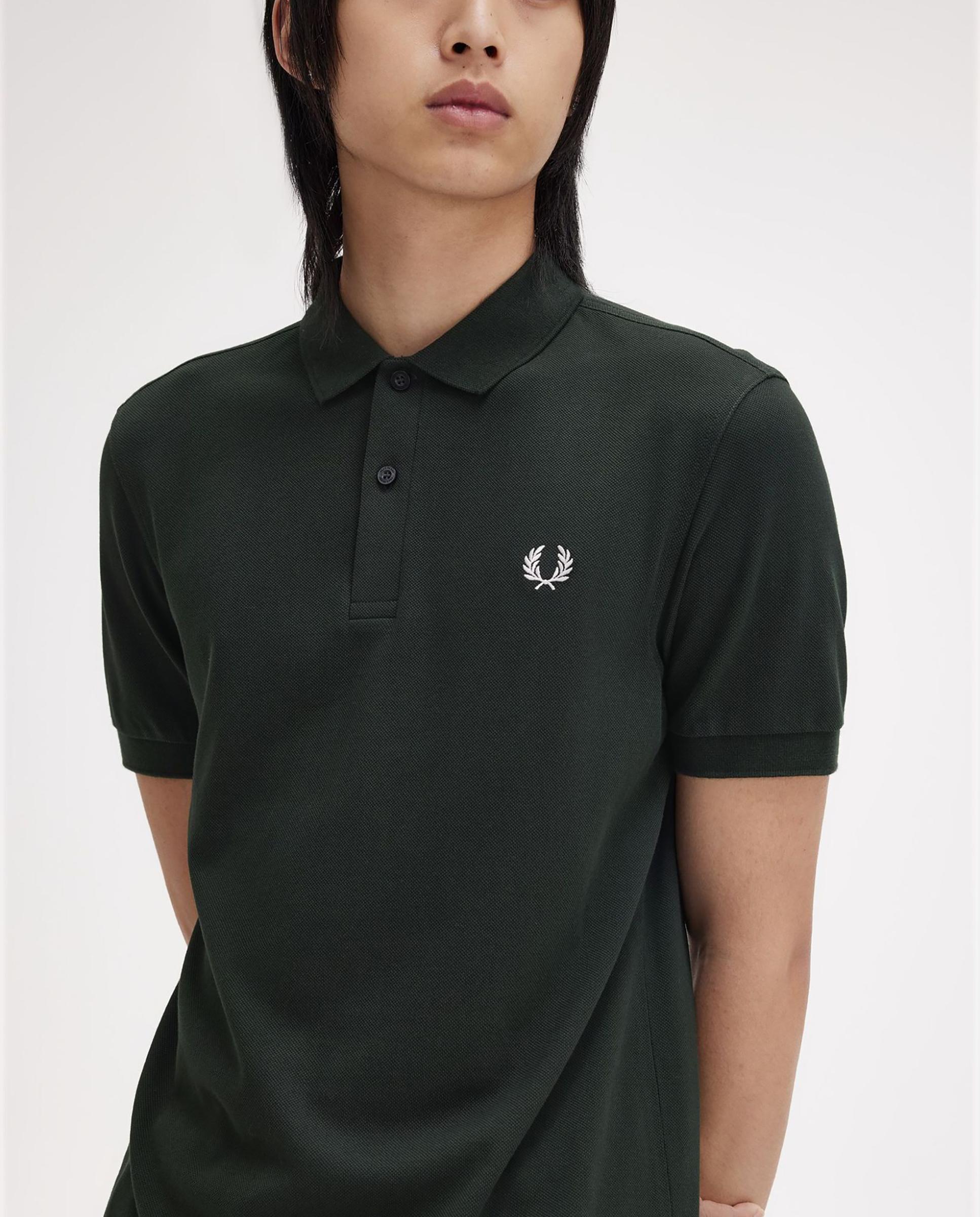 Polo de hombre liso de manga corta en piqué de algodón - Fred Perry - Verde oscuro Verde oscuro-3