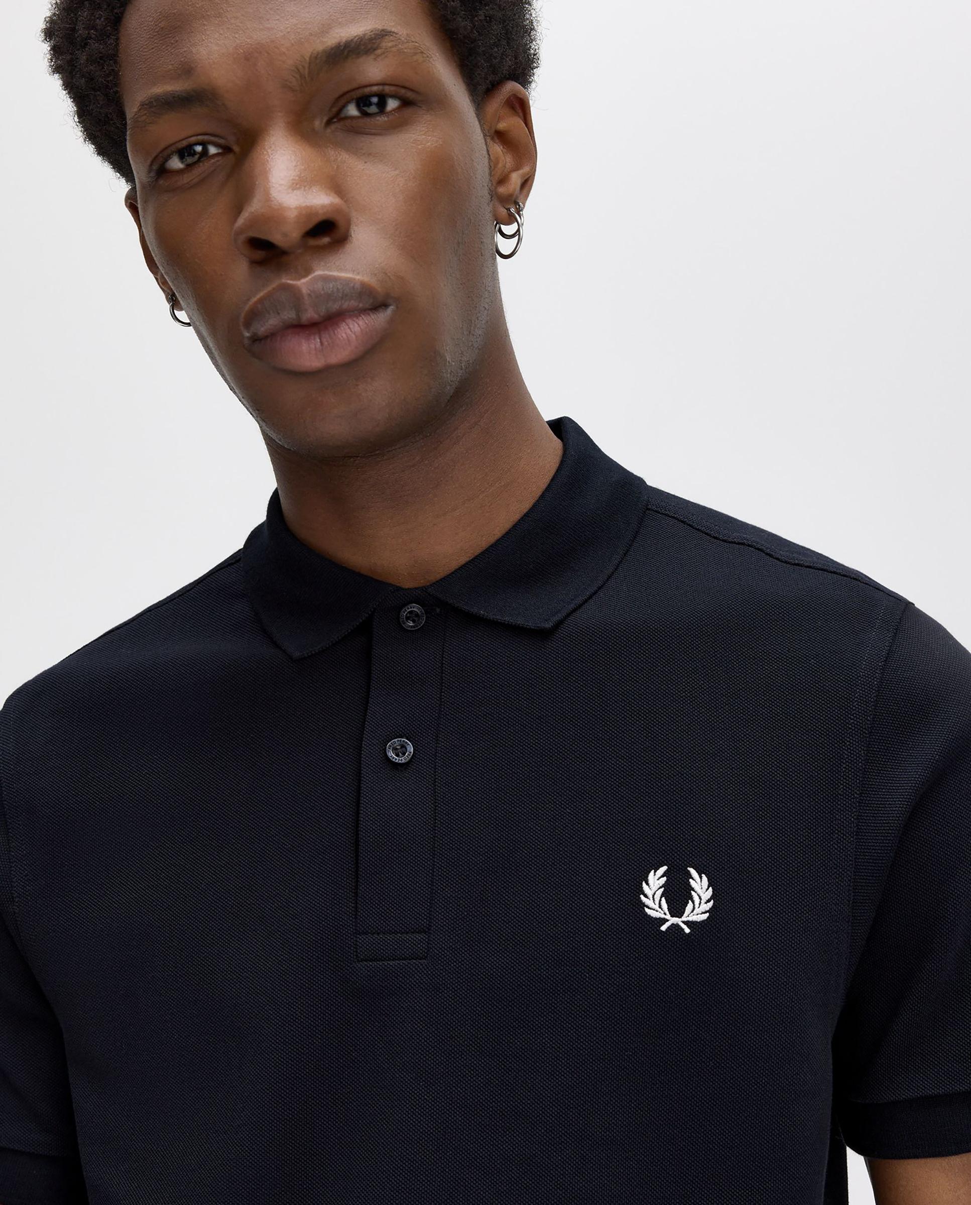 Polo de hombre liso de manga corta en piqué de algodón - Fred Perry - Negro / Blanco Negro / Blanco-3