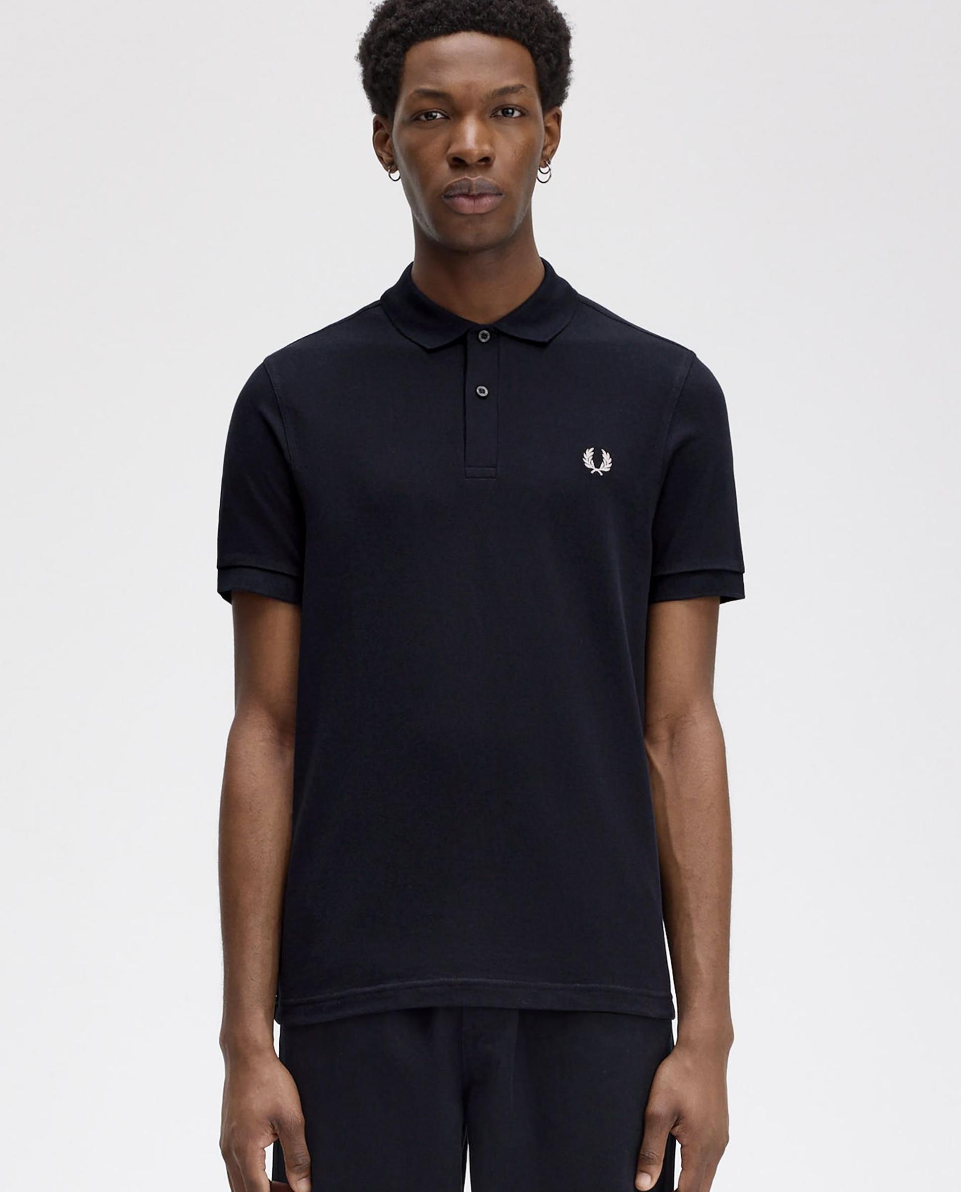 Polo de hombre liso de manga corta en piqué de algodón - Fred Perry - Negro / Blanco Negro / Blanco-1