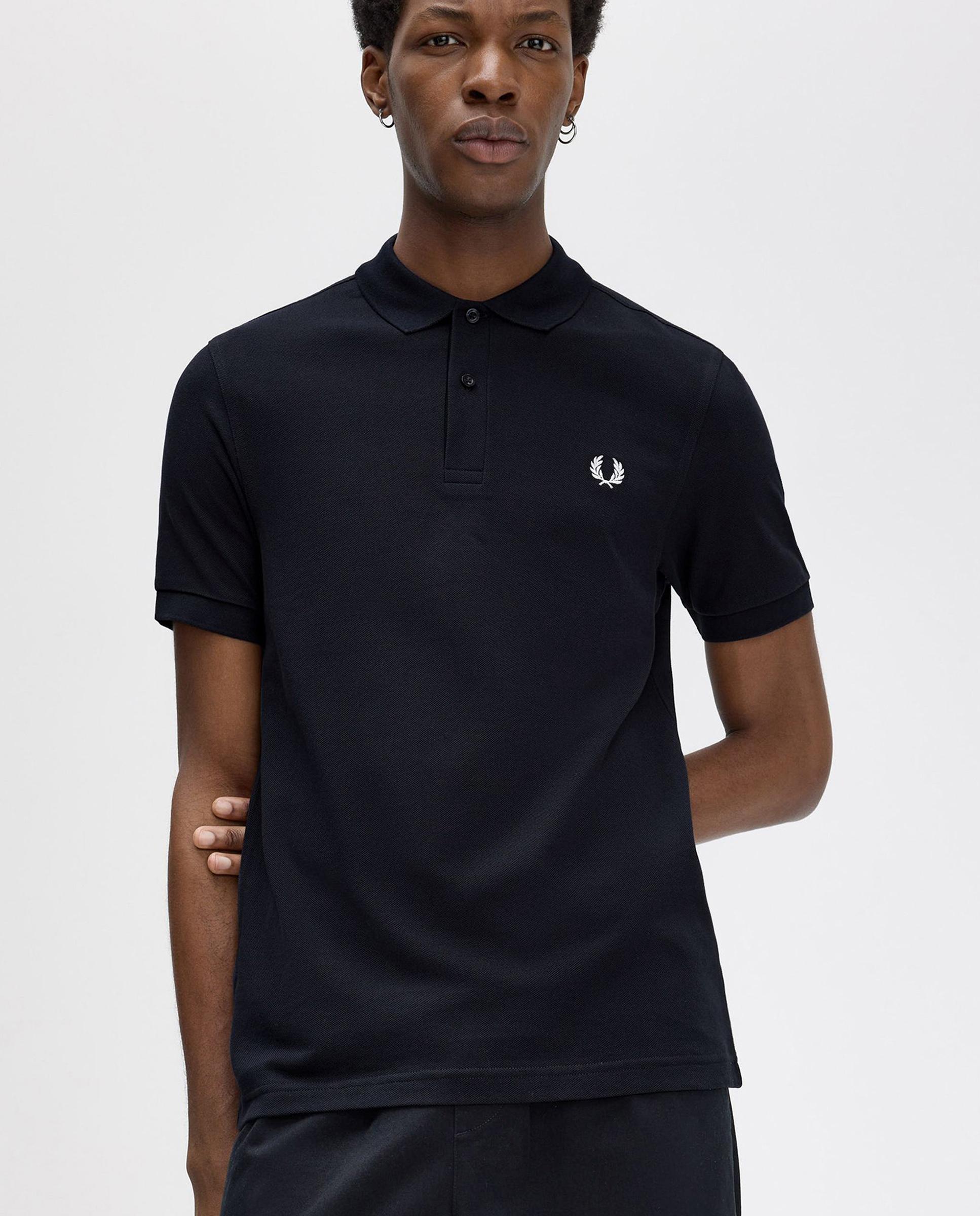 Polo de hombre liso de manga corta en piqué de algodón - Fred Perry - Negro / Blanco Negro / Blanco-2