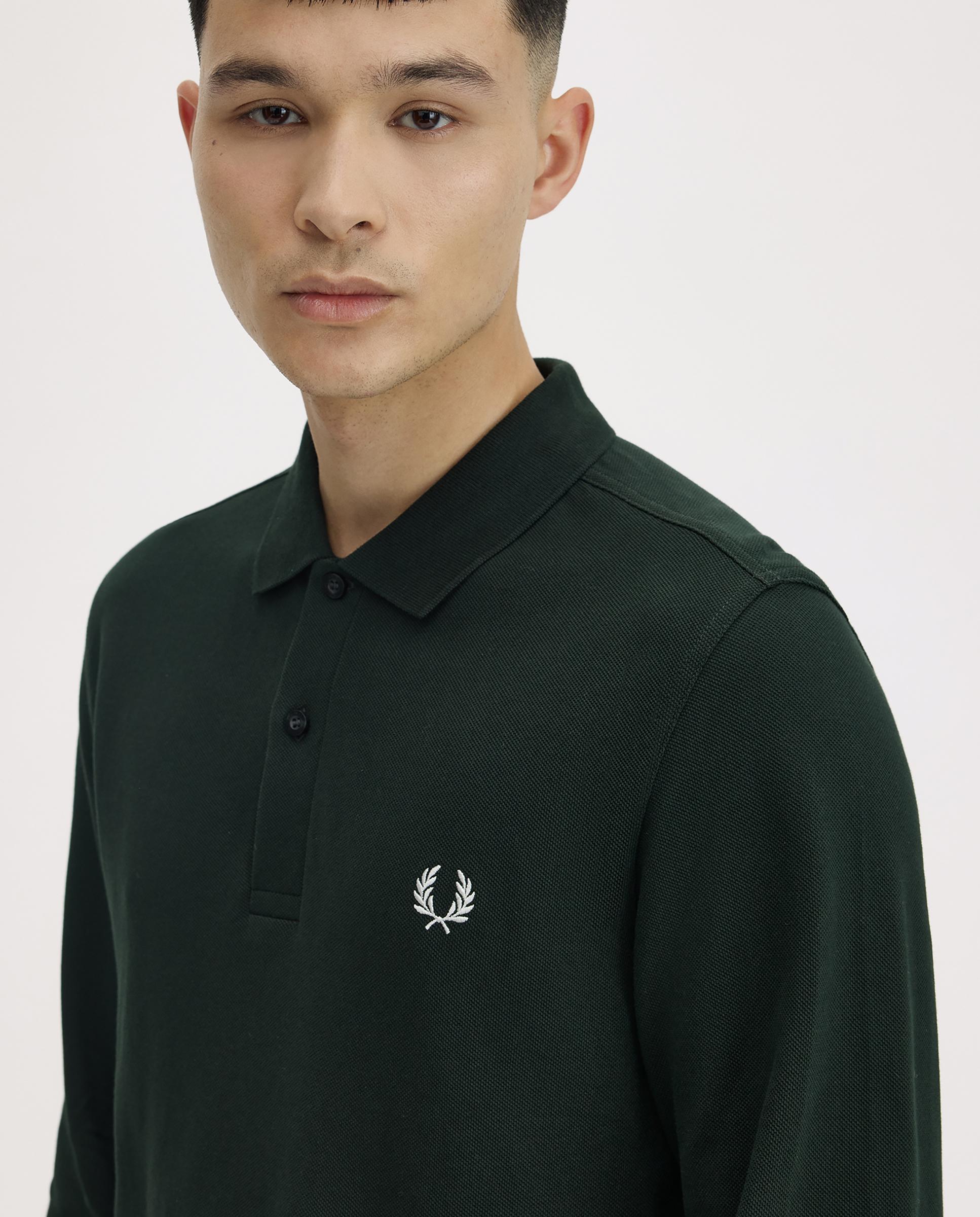 Imagen 4 de Polo de hombre liso de manga larga en piqué de algodón - Fred Perry - Verde oscuro Verde oscuro