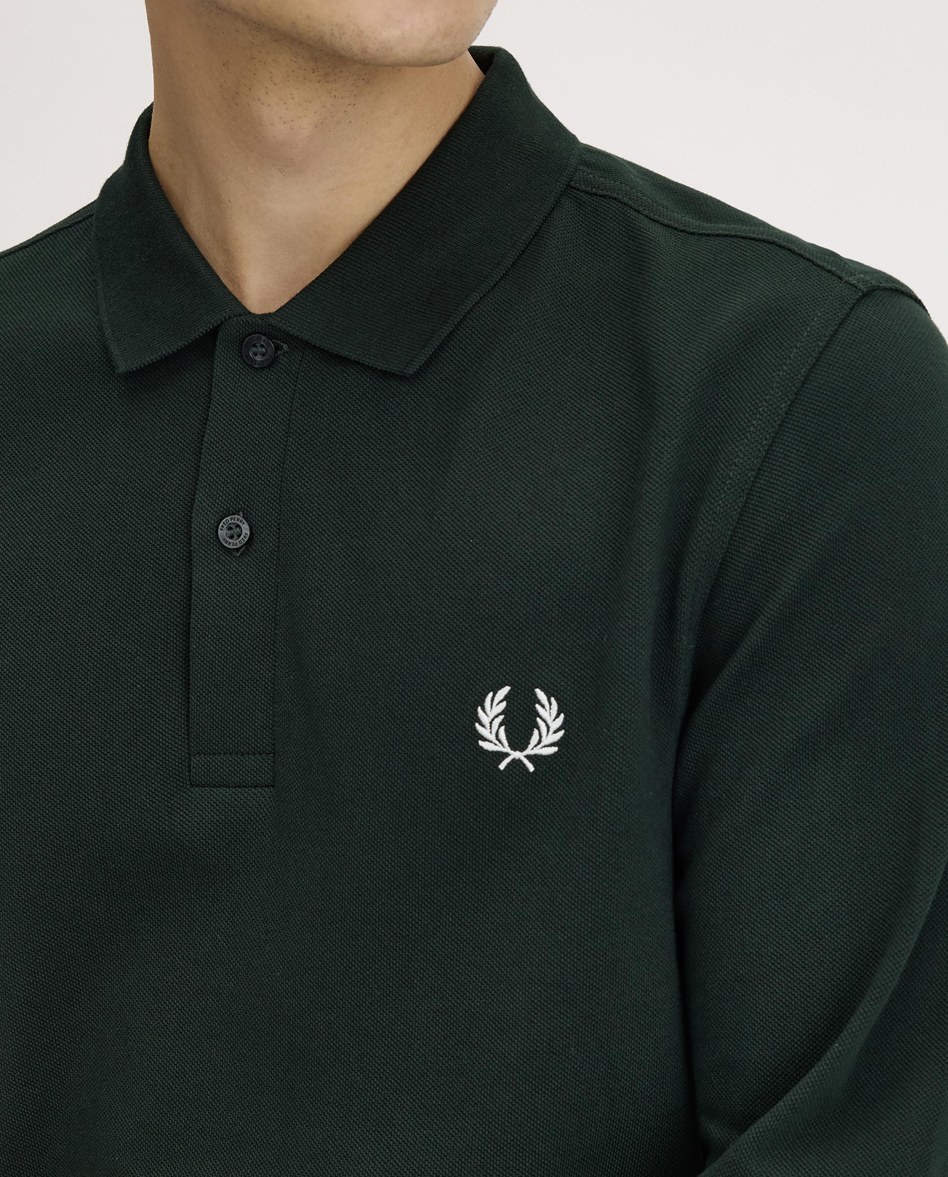 Imagen 5 de Polo de hombre liso de manga larga en piqué de algodón - Fred Perry - Verde oscuro Verde oscuro