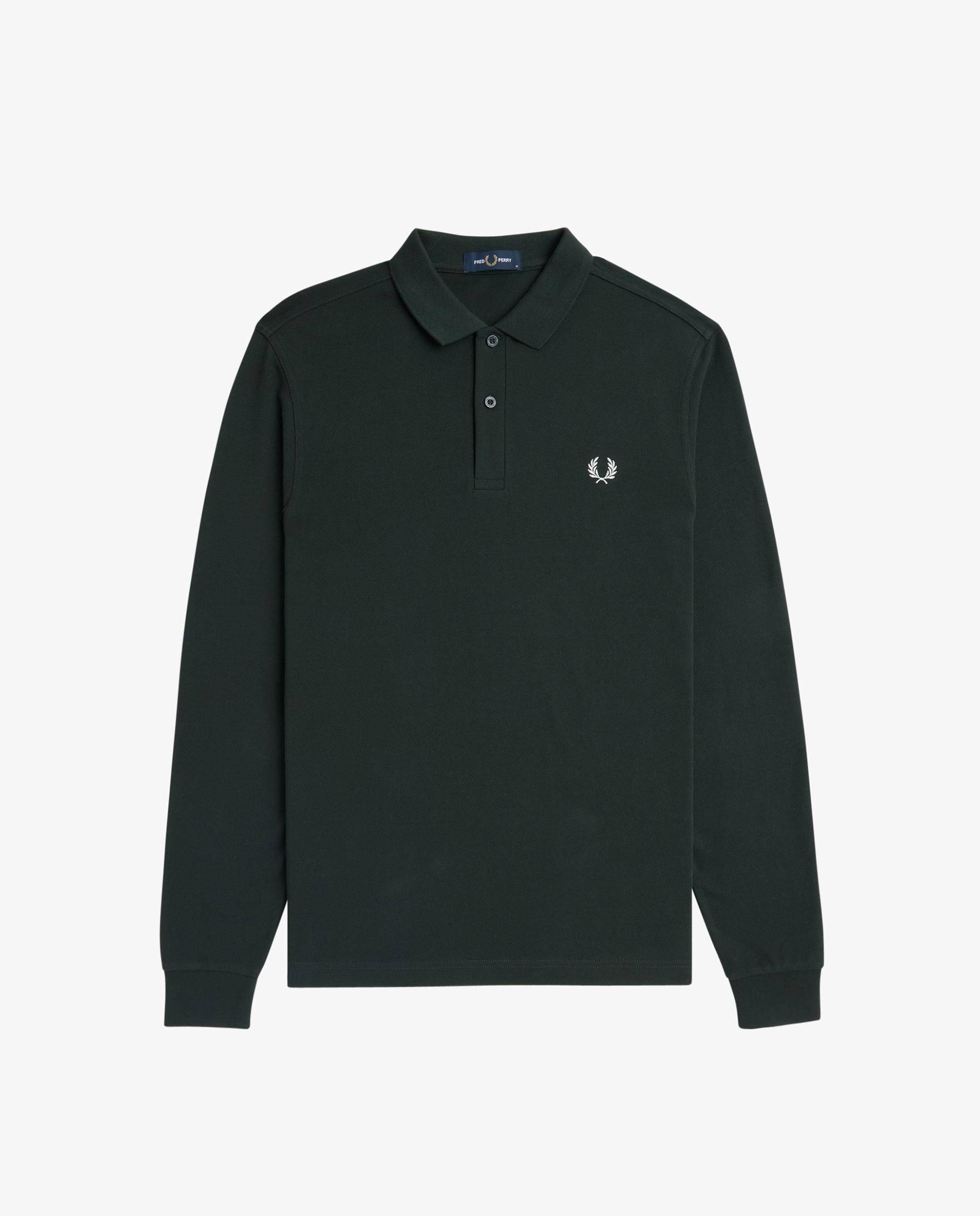 Imagen 7 de Polo de hombre liso de manga larga en piqué de algodón - Fred Perry - Verde oscuro Verde oscuro