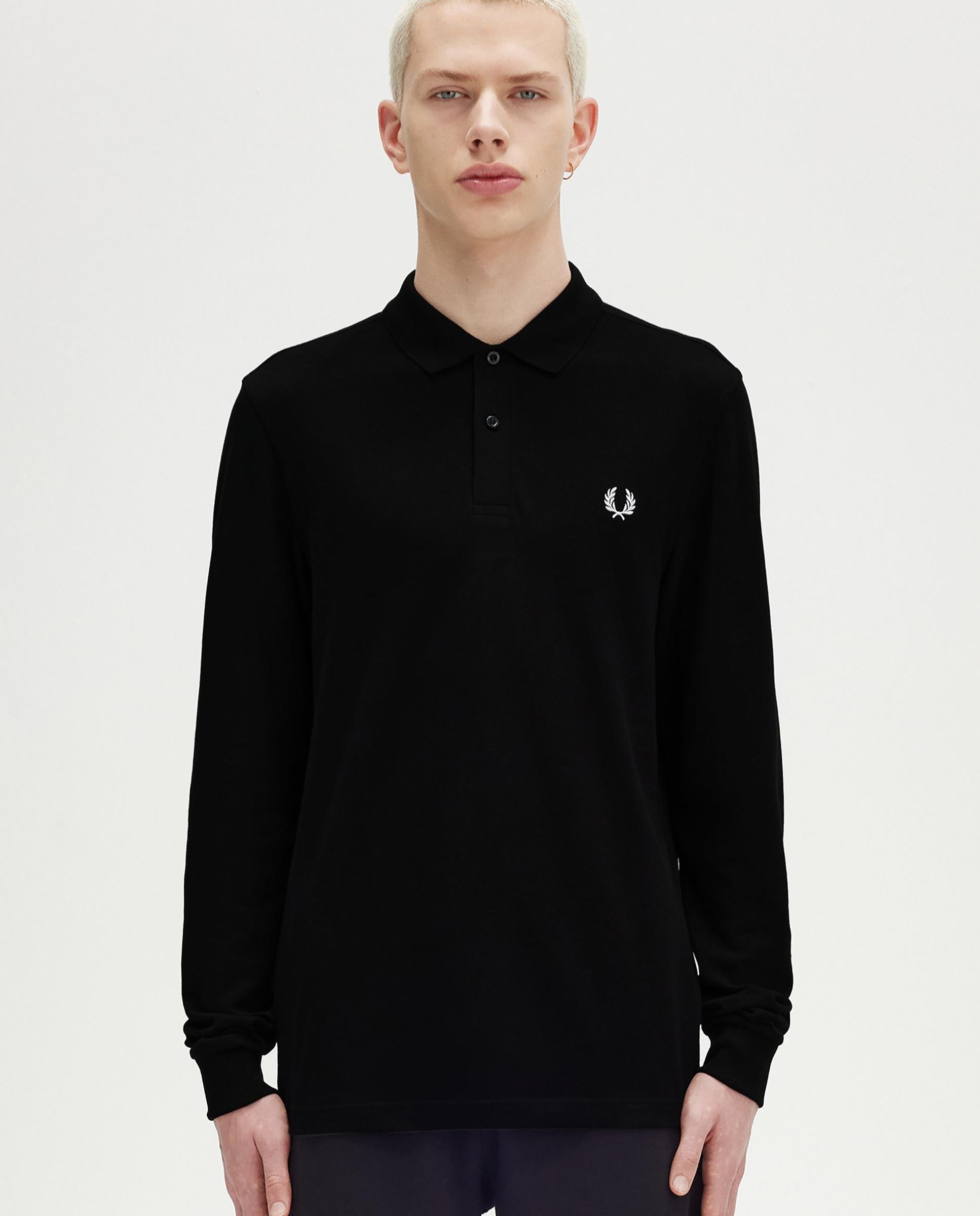 Imagen 1 de Polo de hombre liso de manga larga en piqué de algodón - Fred Perry - Negro Negro