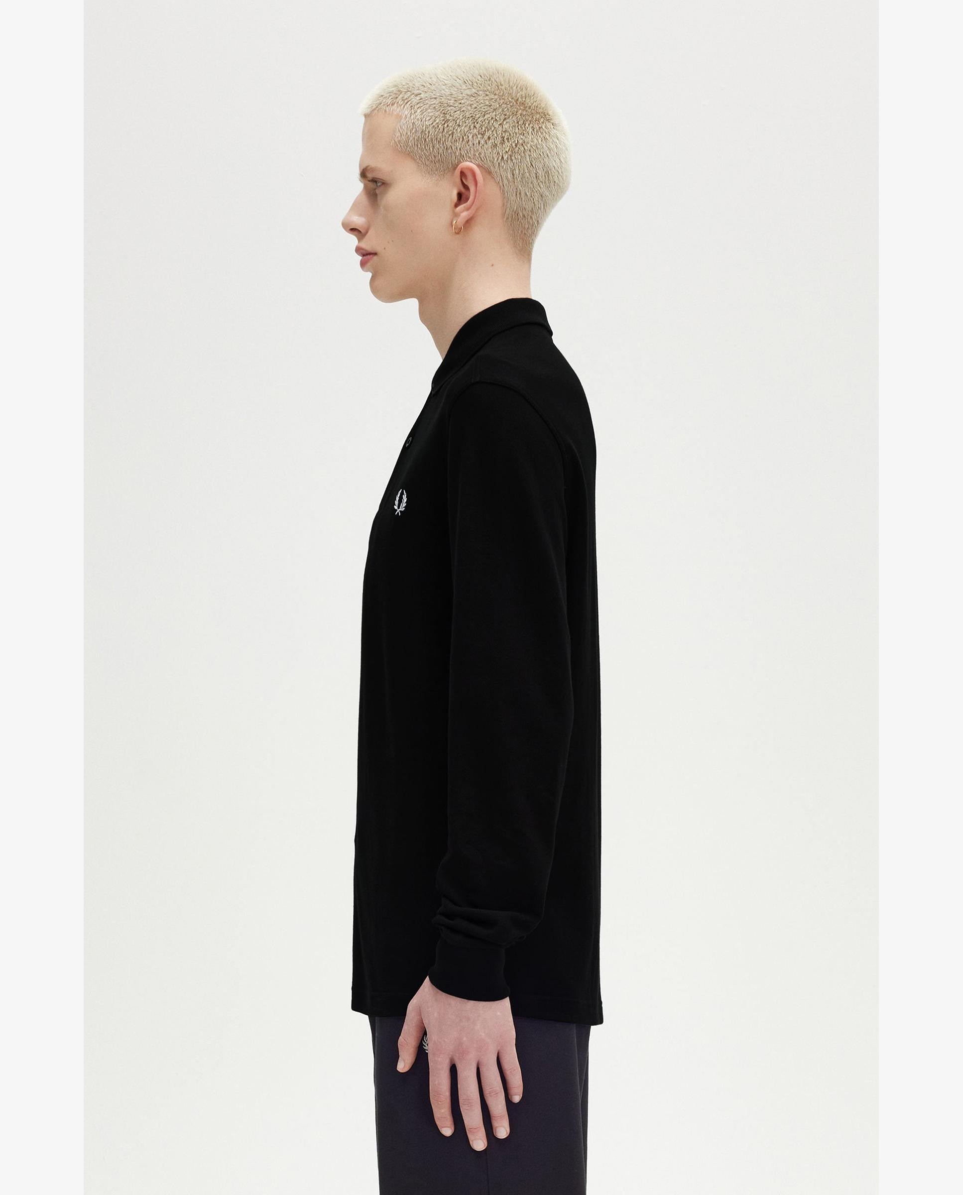 Imagen 2 de Polo de hombre liso de manga larga en piqué de algodón - Fred Perry - Negro Negro
