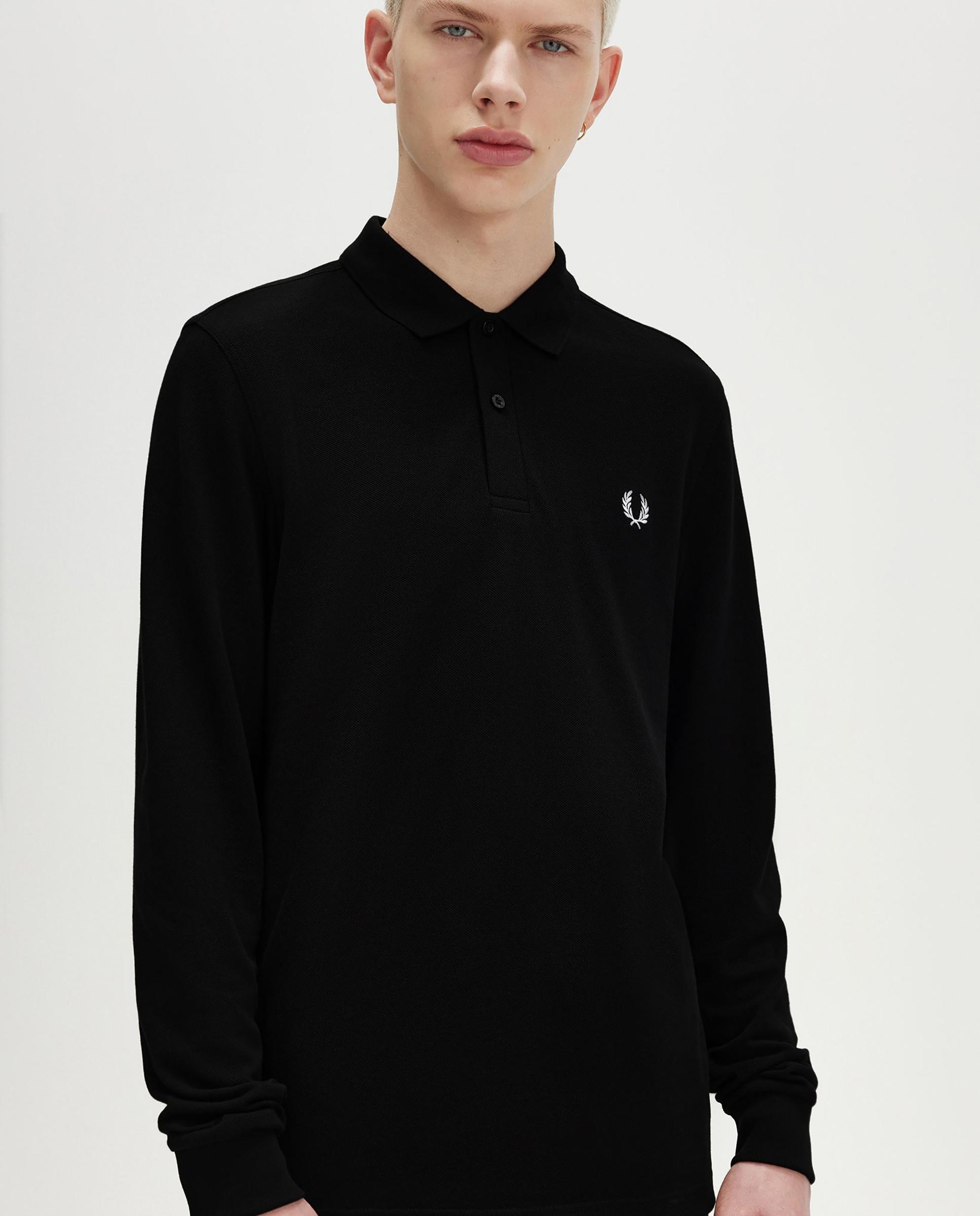 Imagen 3 de Polo de hombre liso de manga larga en piqué de algodón - Fred Perry - Negro Negro