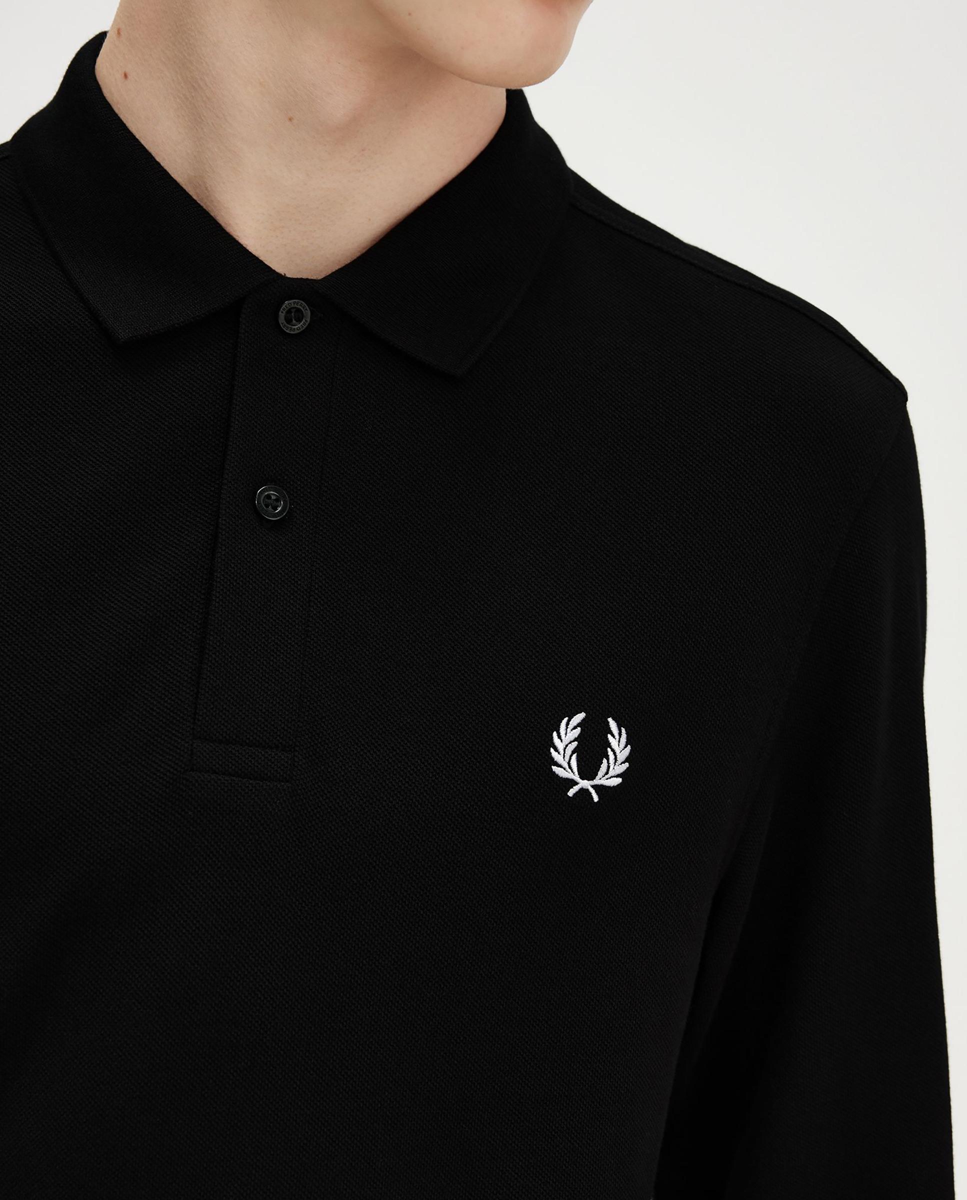 Imagen 4 de Polo de hombre liso de manga larga en piqué de algodón - Fred Perry - Negro Negro