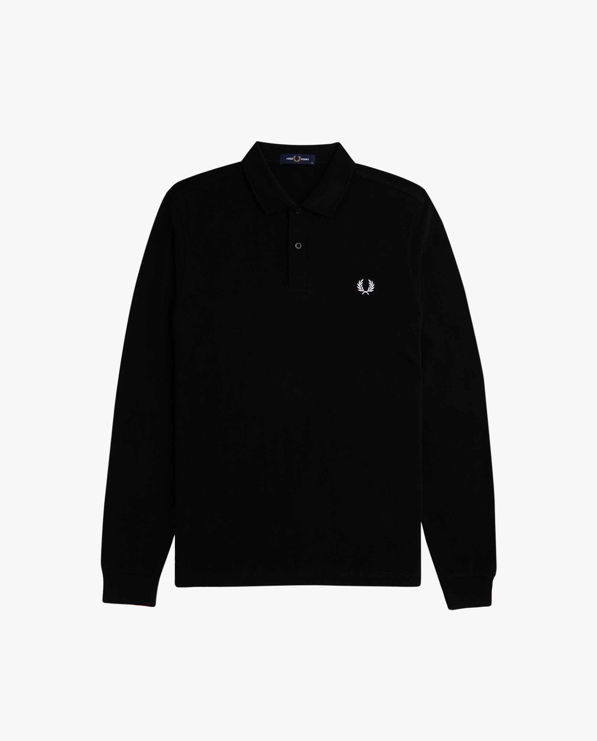 Imagen 7 de Polo de hombre liso de manga larga en piqué de algodón - Fred Perry - Negro Negro
