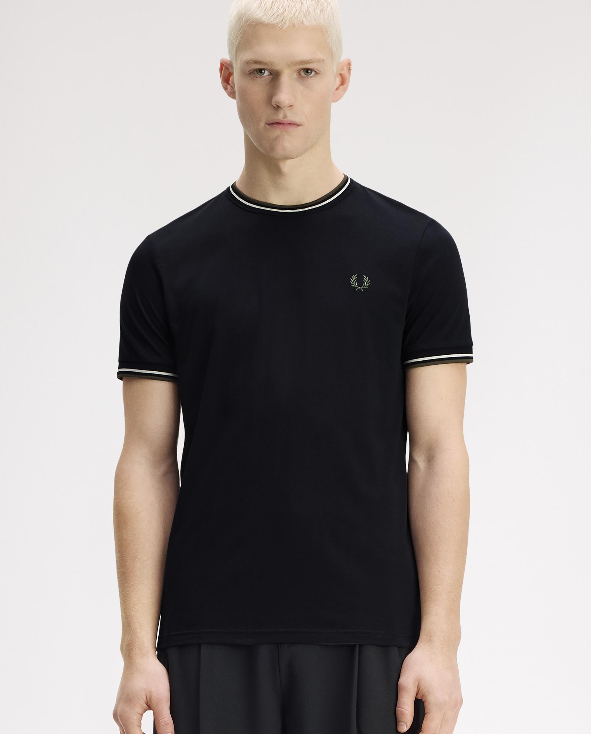 Camiseta de manga corta de hombre con ribete con dos franjas - Fred Perry - Negro Negro-3