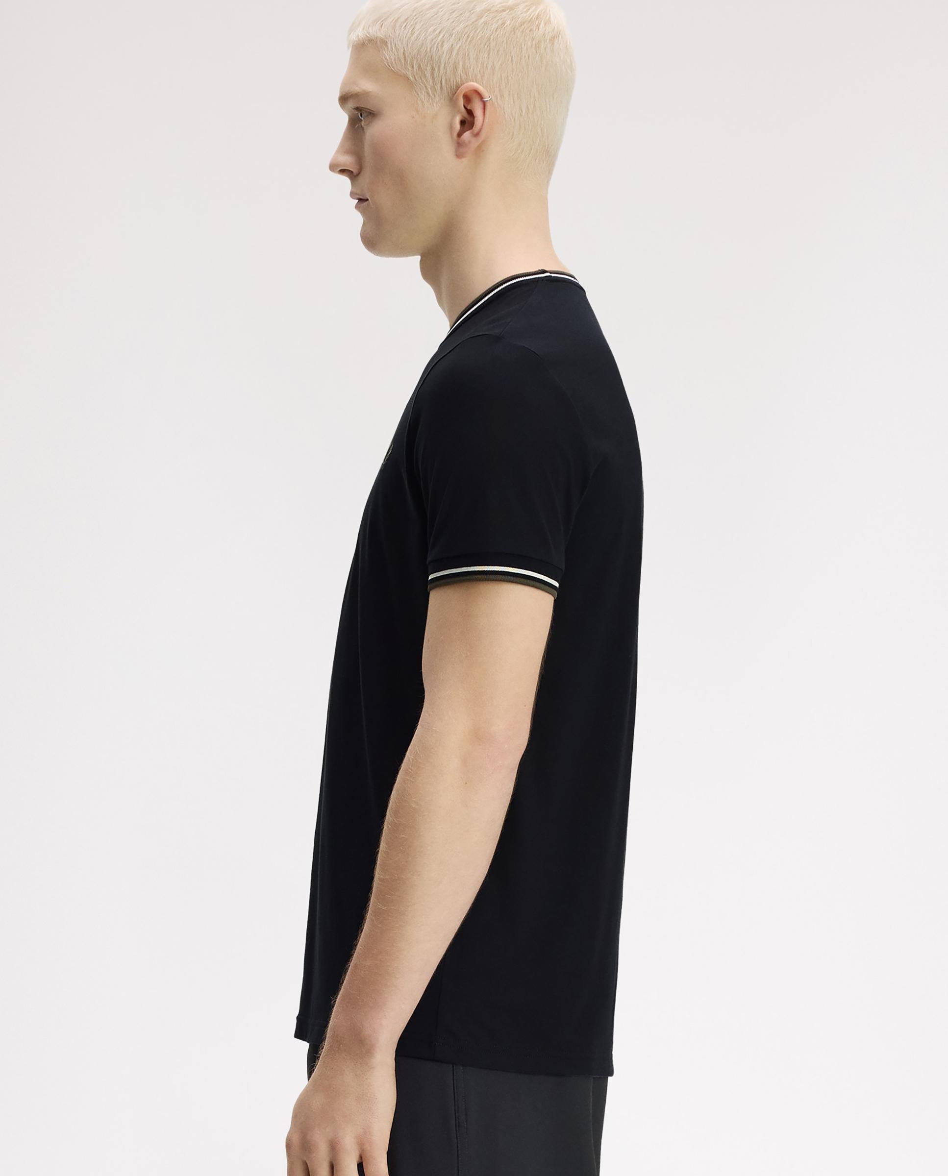 Camiseta de manga corta de hombre con ribete con dos franjas - Fred Perry - Negro Negro-4