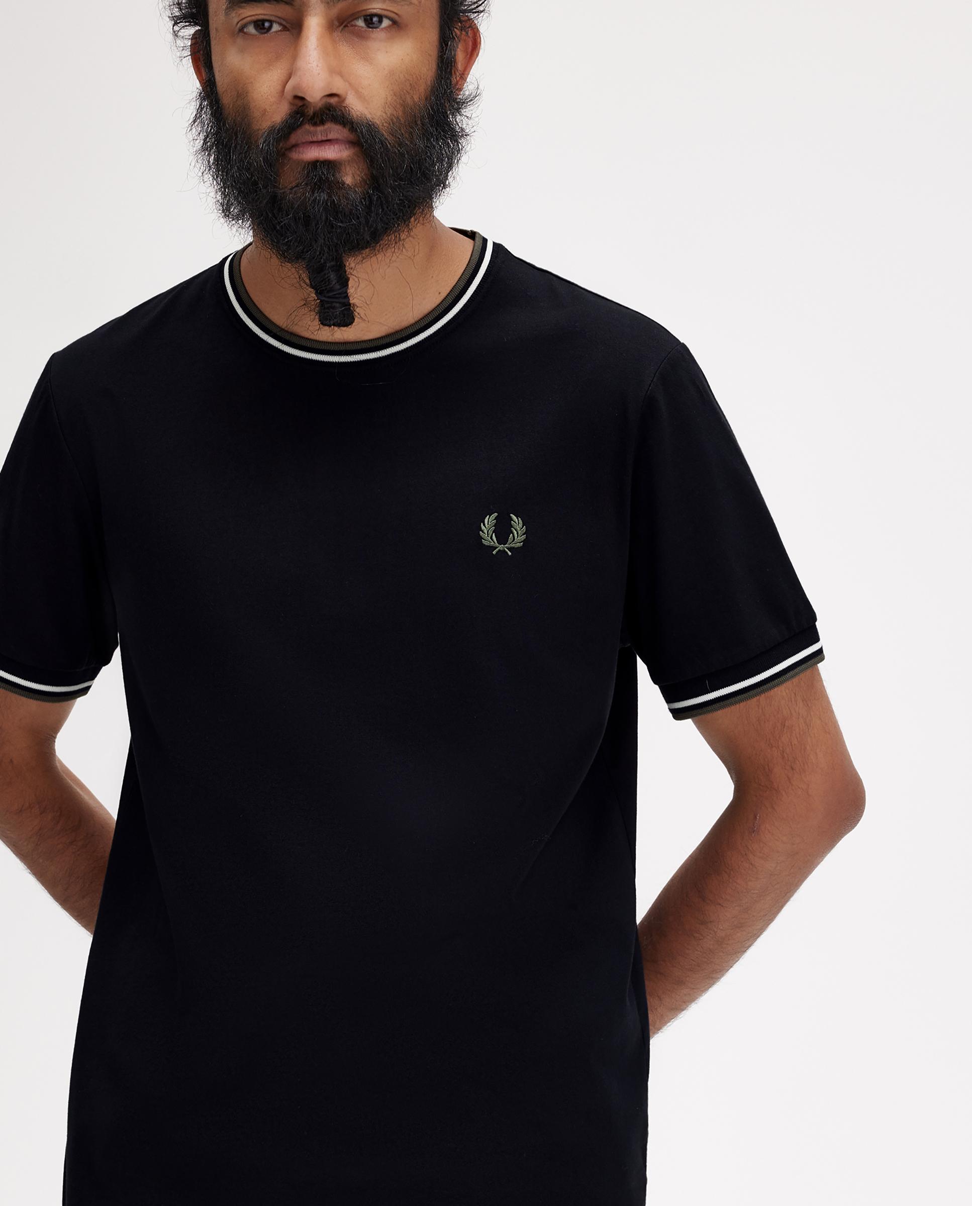 Camiseta de manga corta de hombre con ribete con dos franjas - Fred Perry - Negro Negro-5