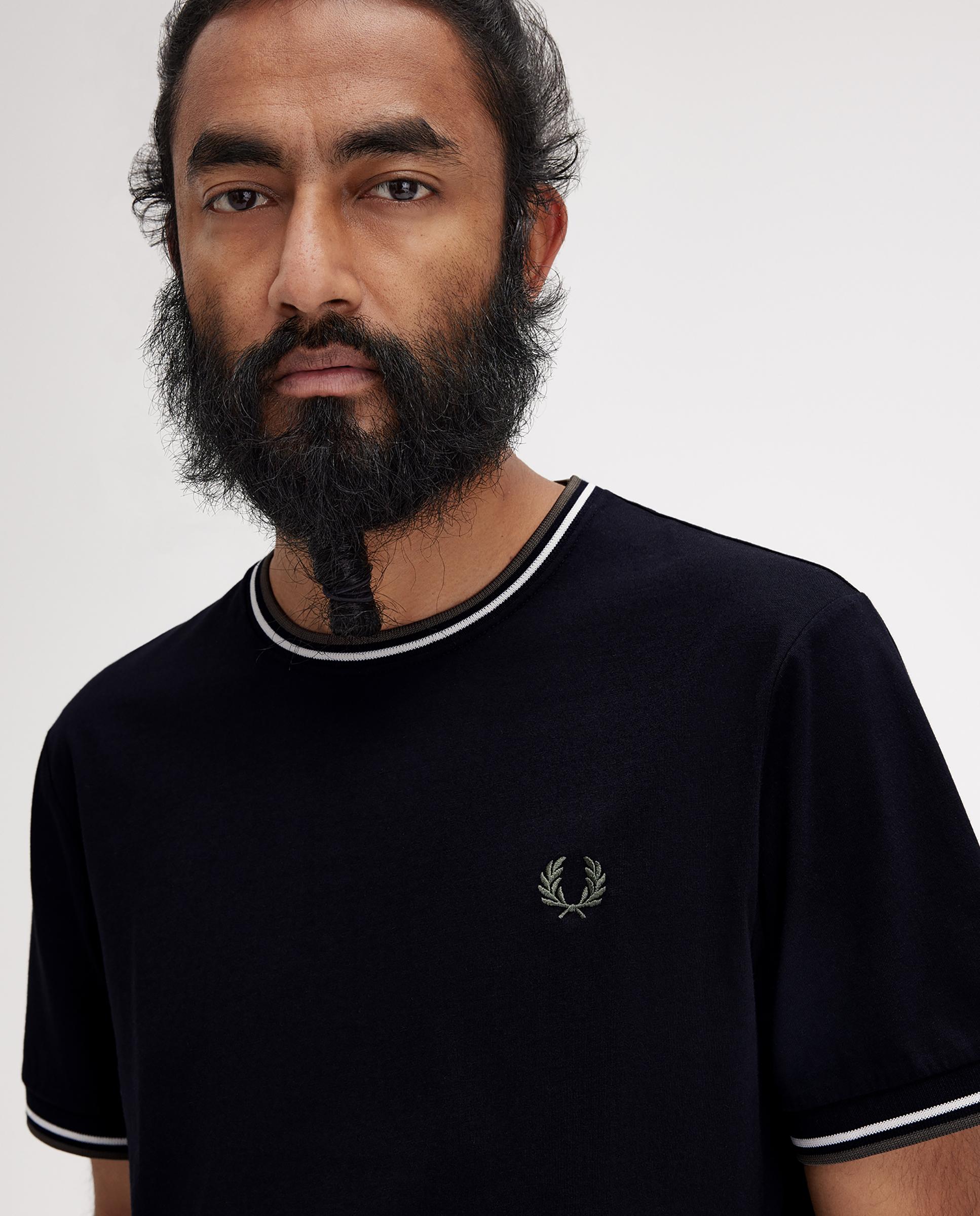 Camiseta de manga corta de hombre con ribete con dos franjas - Fred Perry - Negro Negro-6