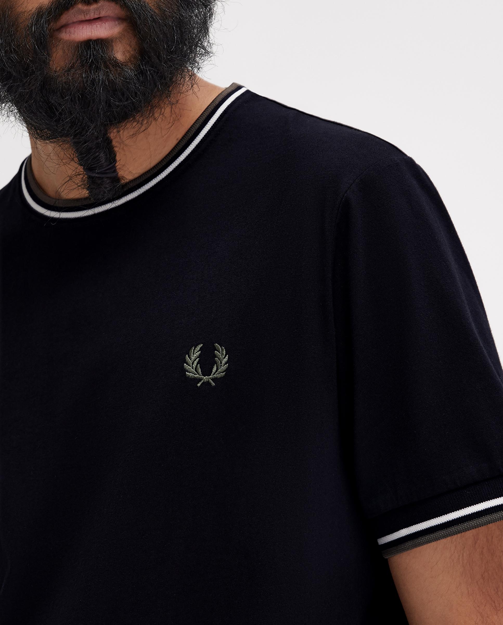 Camiseta de manga corta de hombre con ribete con dos franjas - Fred Perry - Negro Negro-7