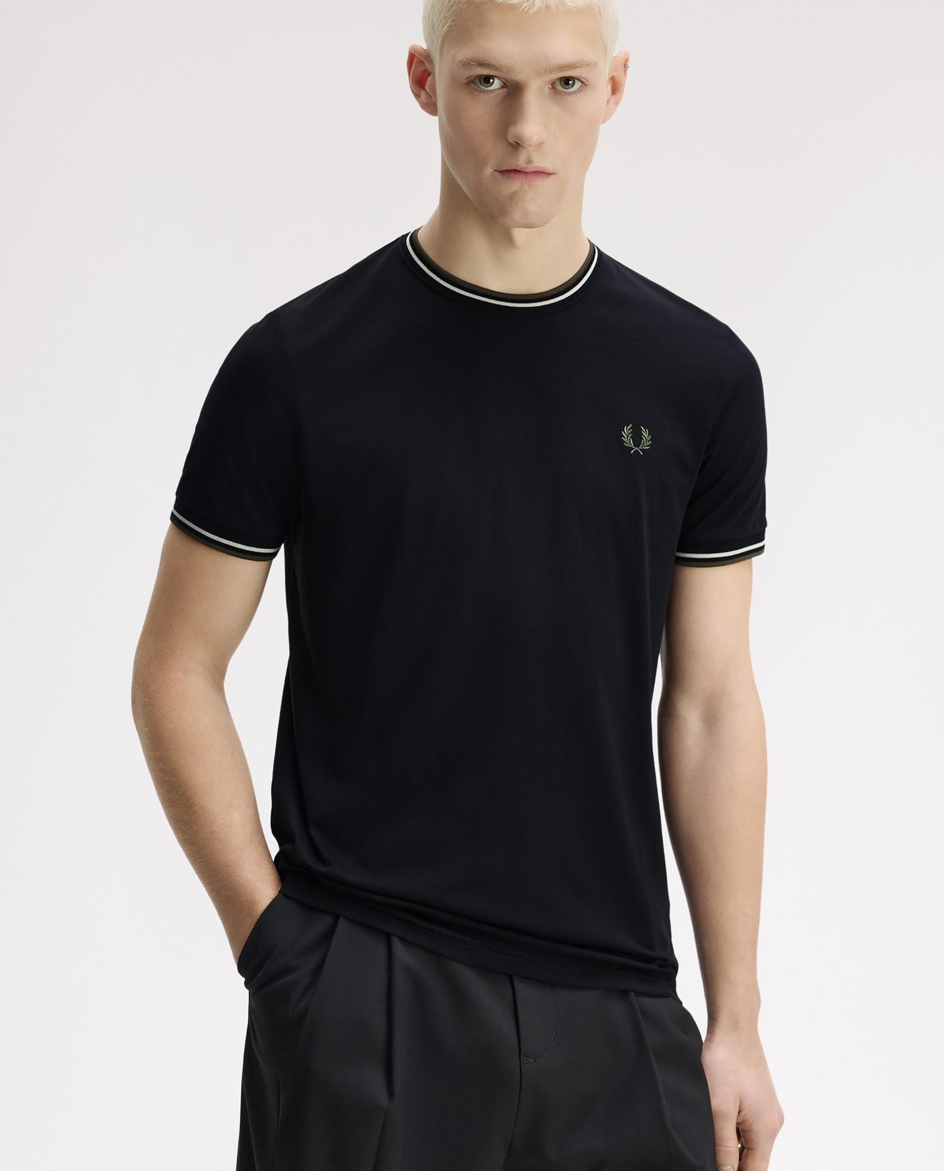 Camiseta de manga corta de hombre con ribete con dos franjas - Fred Perry - Negro Negro-8