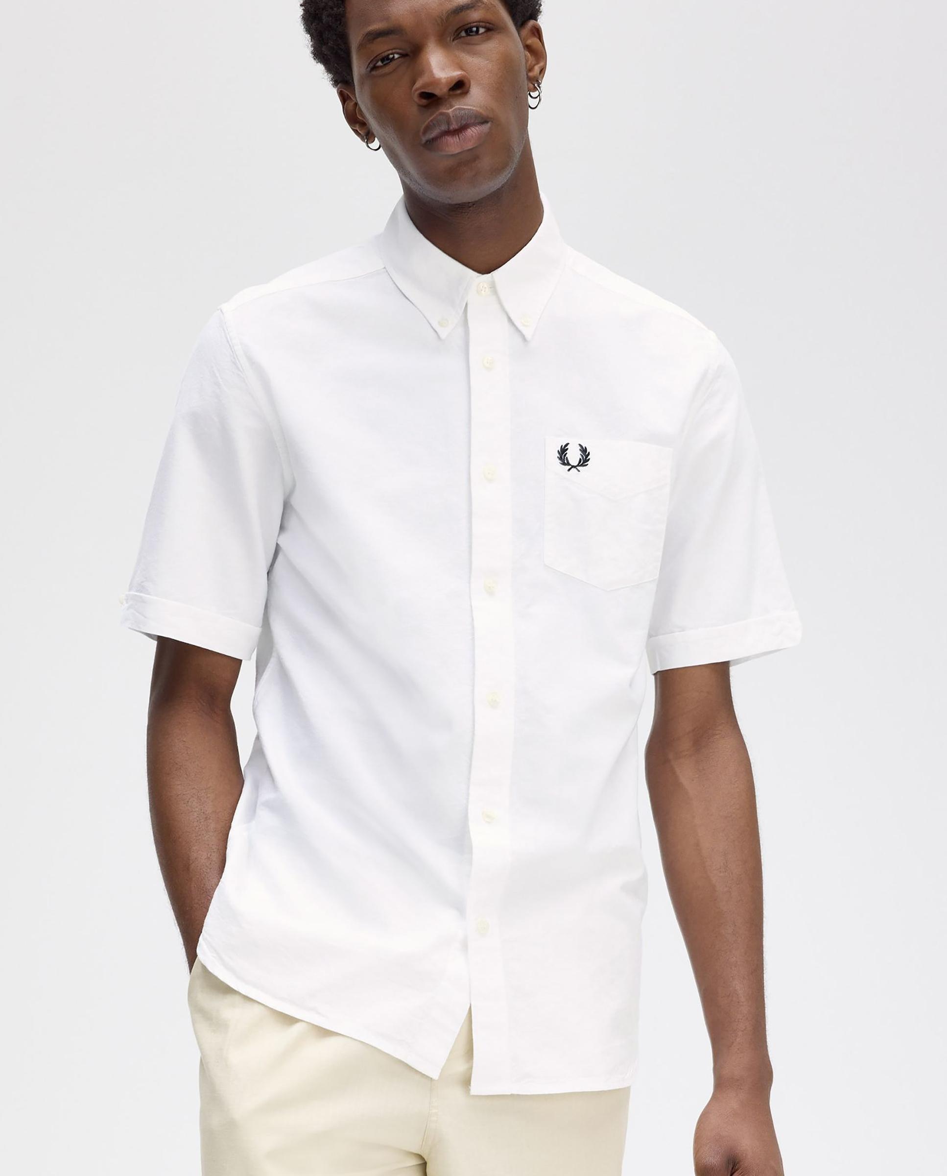 Imagen 3 de Camisa Oxford de hombre manga corta con bolsillo - Fred Perry - Blanco Blanco