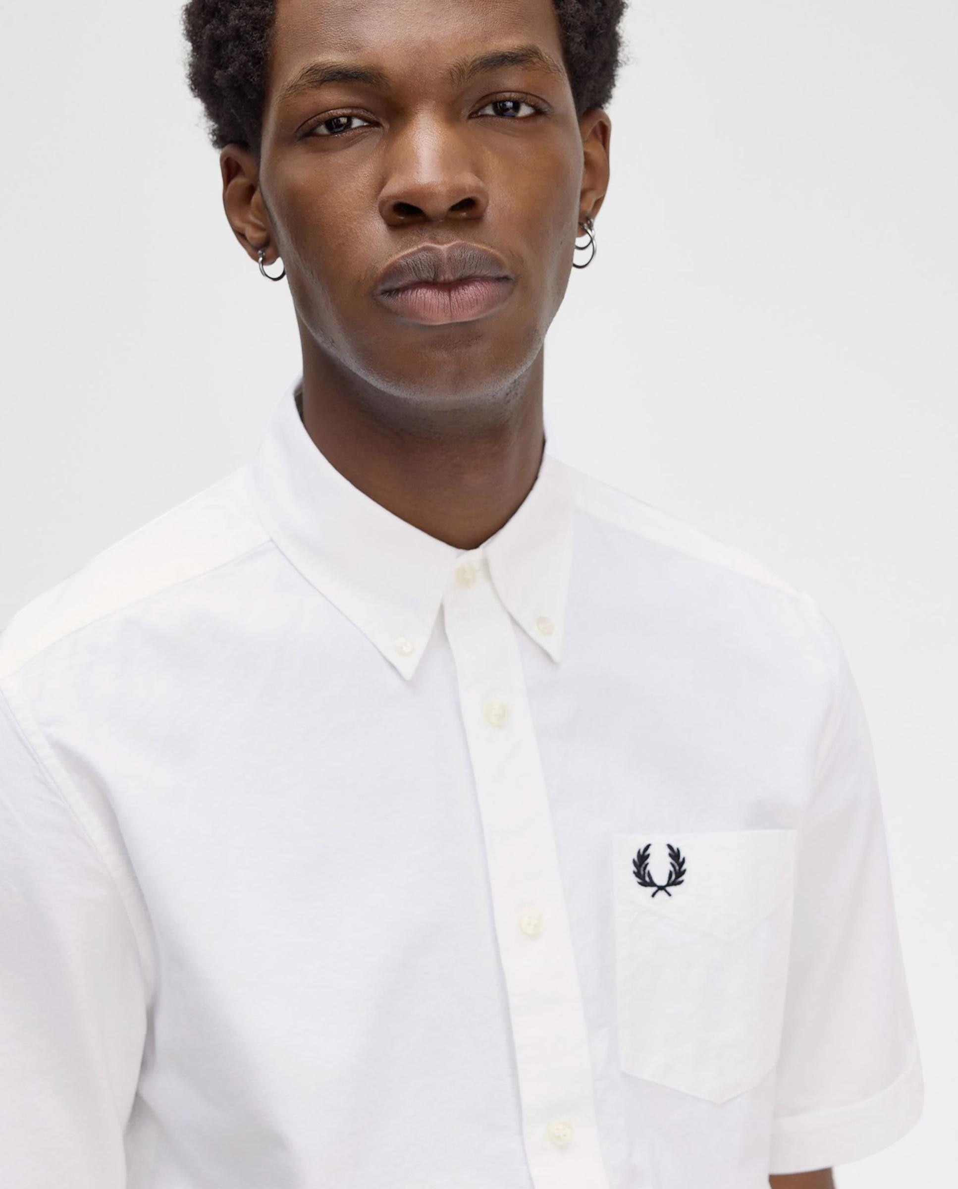 Imagen 4 de Camisa Oxford de hombre manga corta con bolsillo - Fred Perry - Blanco Blanco