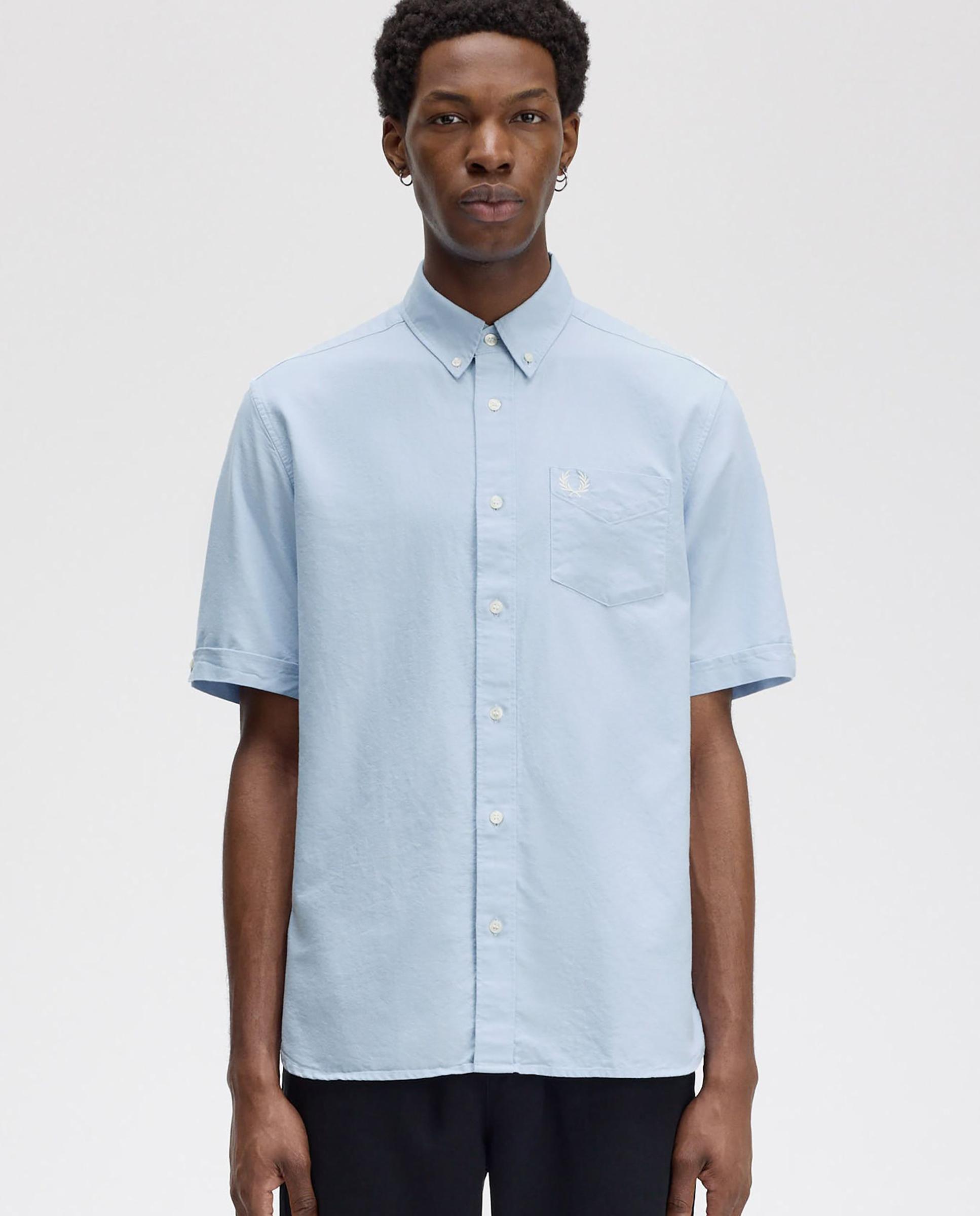 Camisa Oxford de hombre manga corta con bolsillo - Fred Perry - Azul claro Azul claro-1