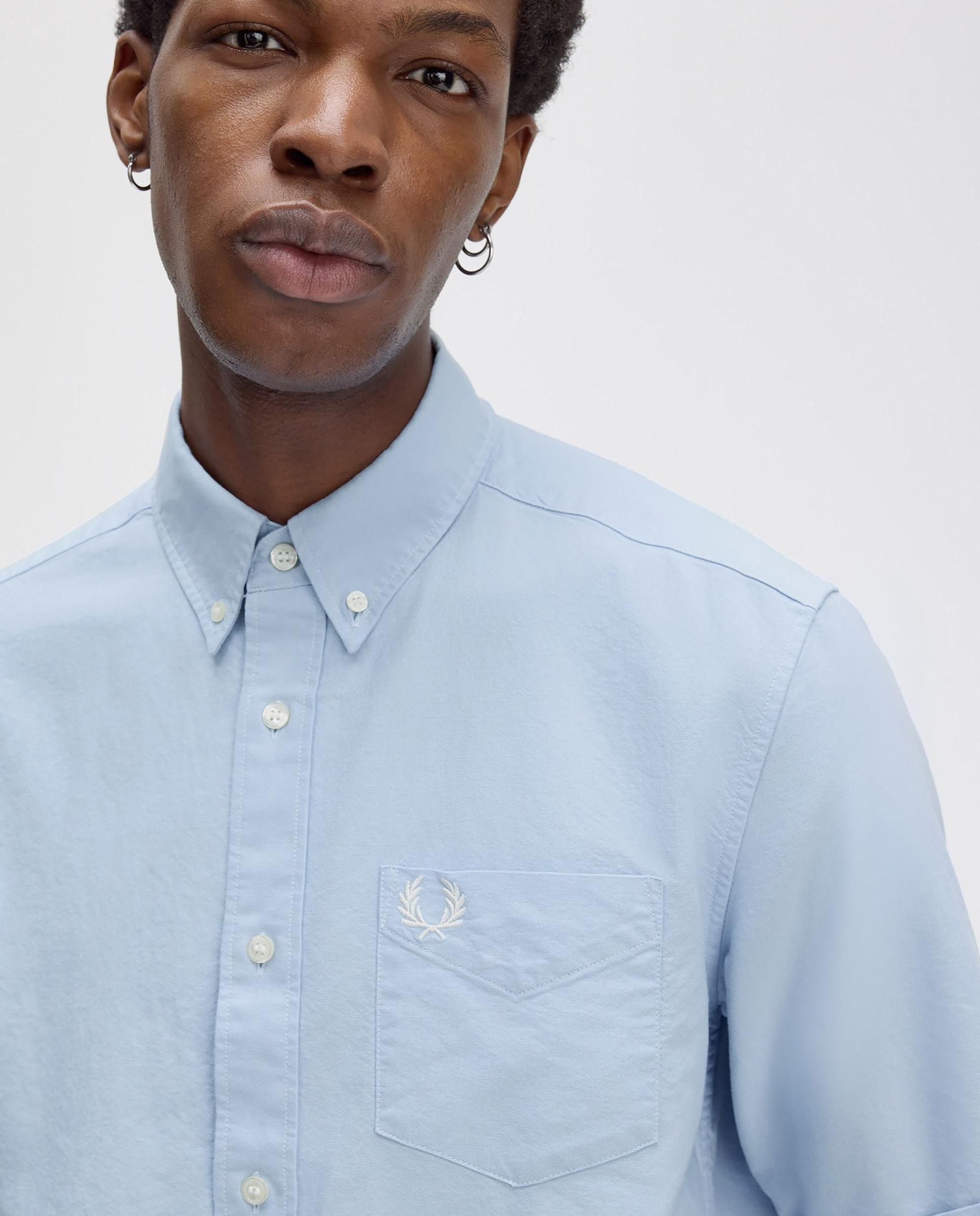 Camisa Oxford de hombre manga corta con bolsillo - Fred Perry - Azul claro Azul claro-3