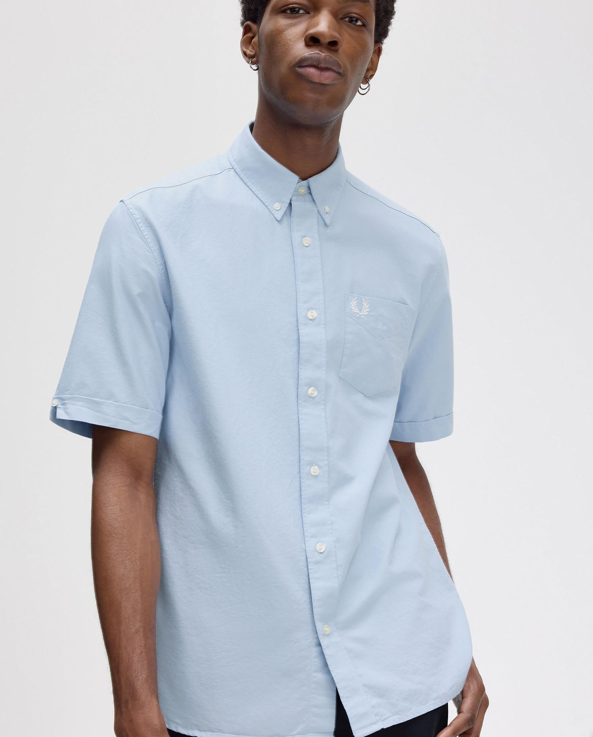 Camisa Oxford de hombre manga corta con bolsillo - Fred Perry - Azul claro Azul claro-4