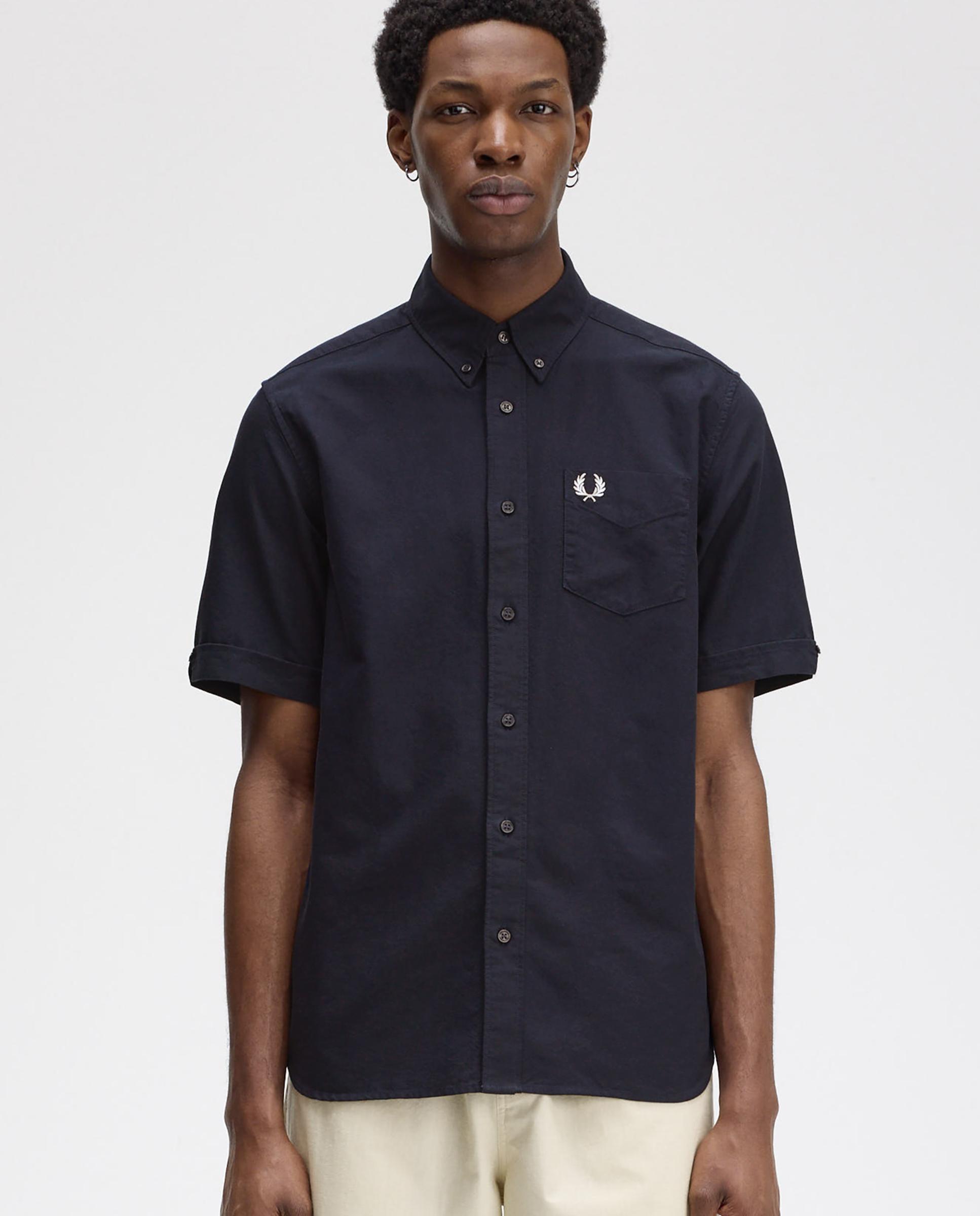 Camisa Oxford de hombre manga corta con bolsillo - Fred Perry - Azul marino Azul marino-1