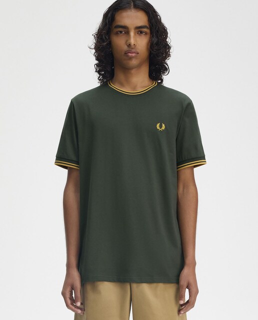 Imagen 0 de Camiseta de hombre de manga corta con ribete con dos franjas