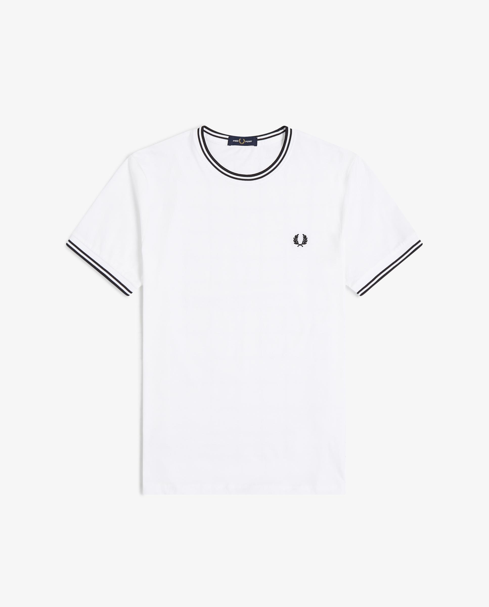 Imagen 6 de Camiseta de manga corta de hombre con ribete con dos franjas - Fred Perry - Blanco / Negro Blanco / Negro