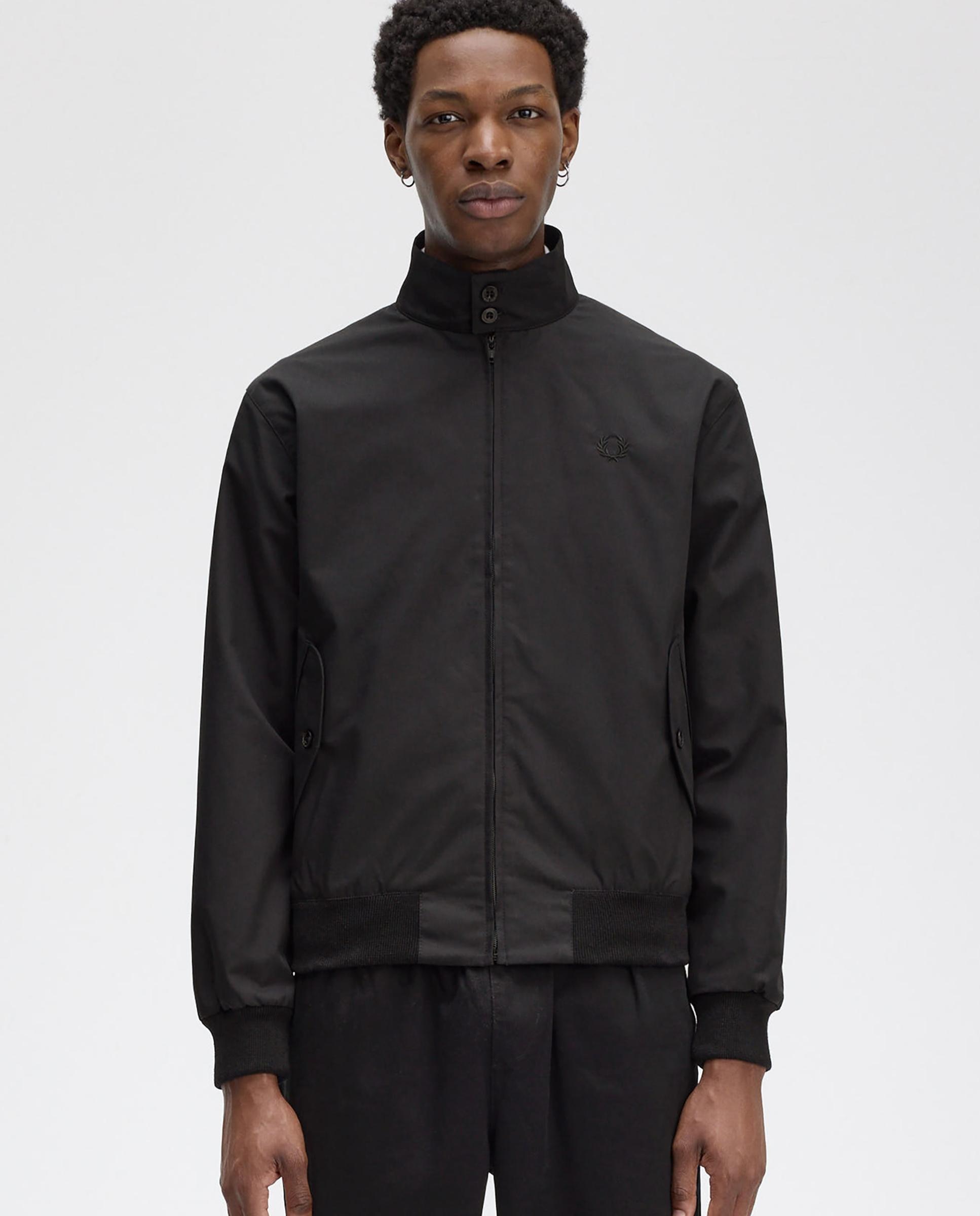 Fred Perry - Cazadora bómber de hombre Harrington con cuello alto y cremallera.