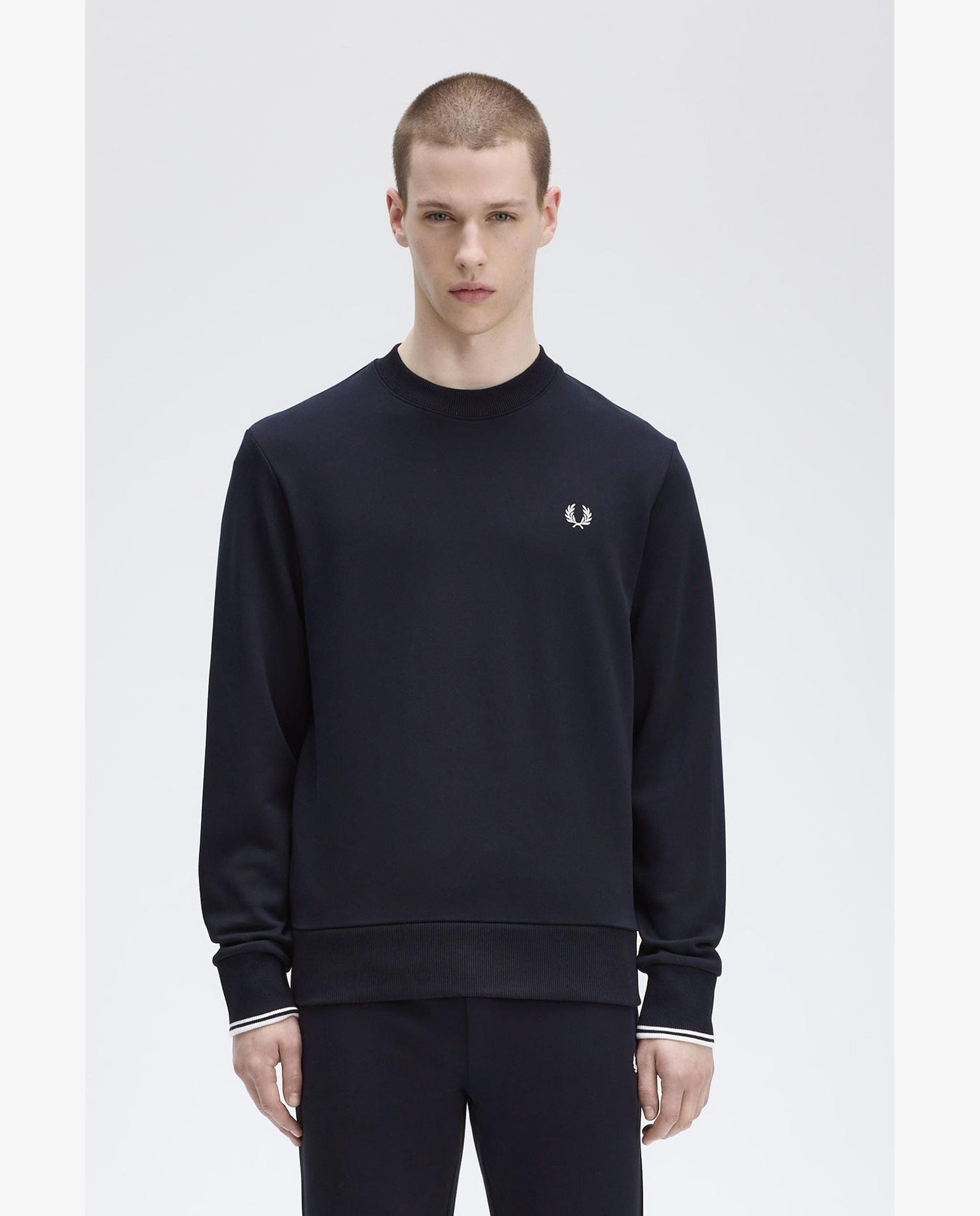 Fred Perry - Sudadera de hombre cuello redondo con ribete de dos franjas.