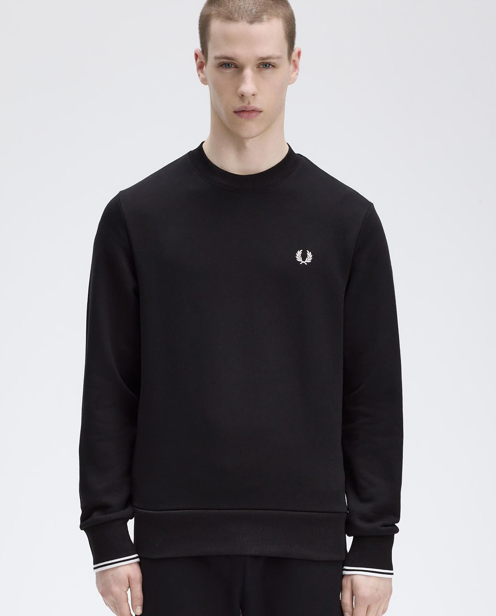 Sudadera de hombre con cuello redondo y ribete de dos franjas - Fred Perry - Negro Negro-1