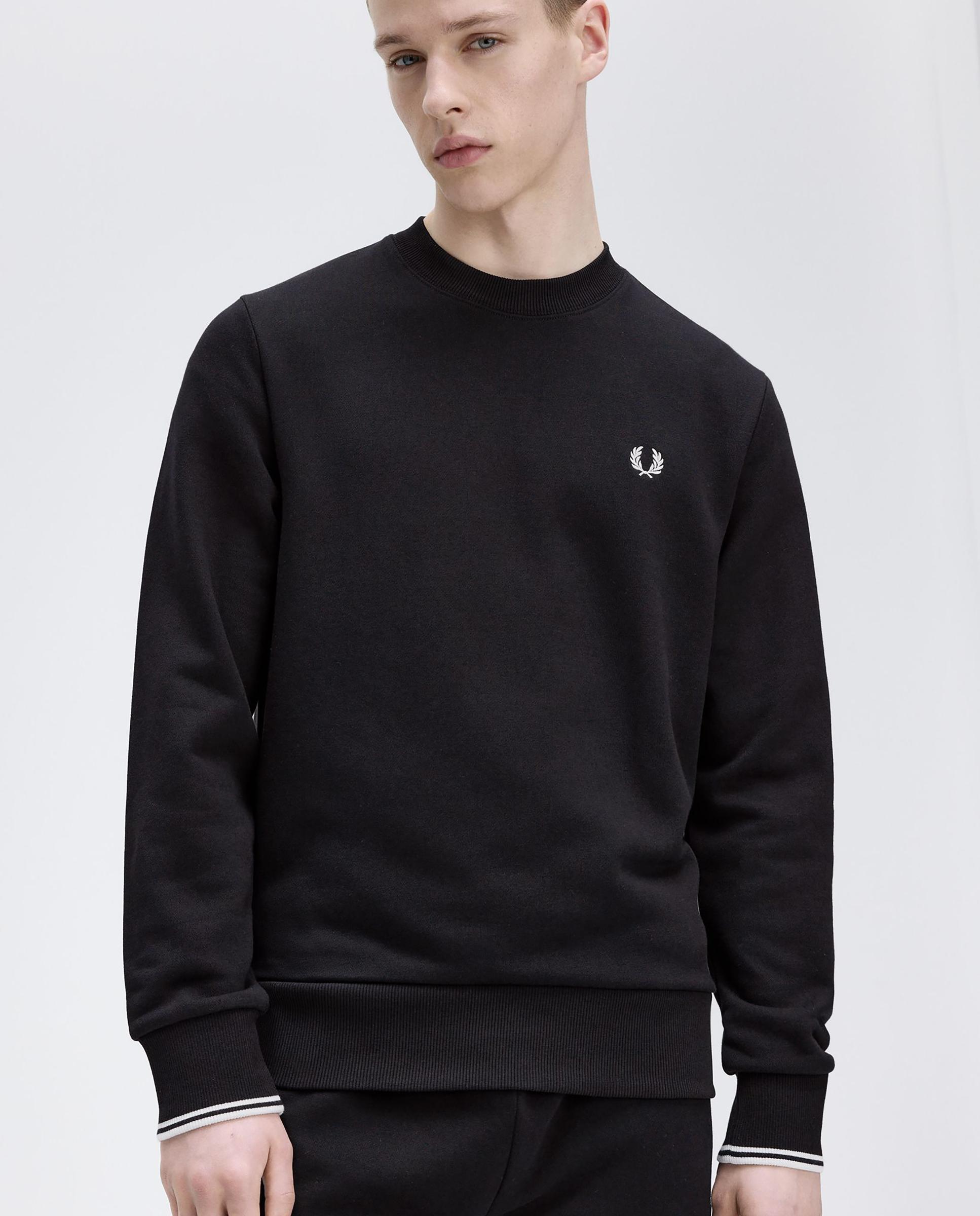 Sudadera de hombre con cuello redondo y ribete de dos franjas - Fred Perry - Negro Negro-3
