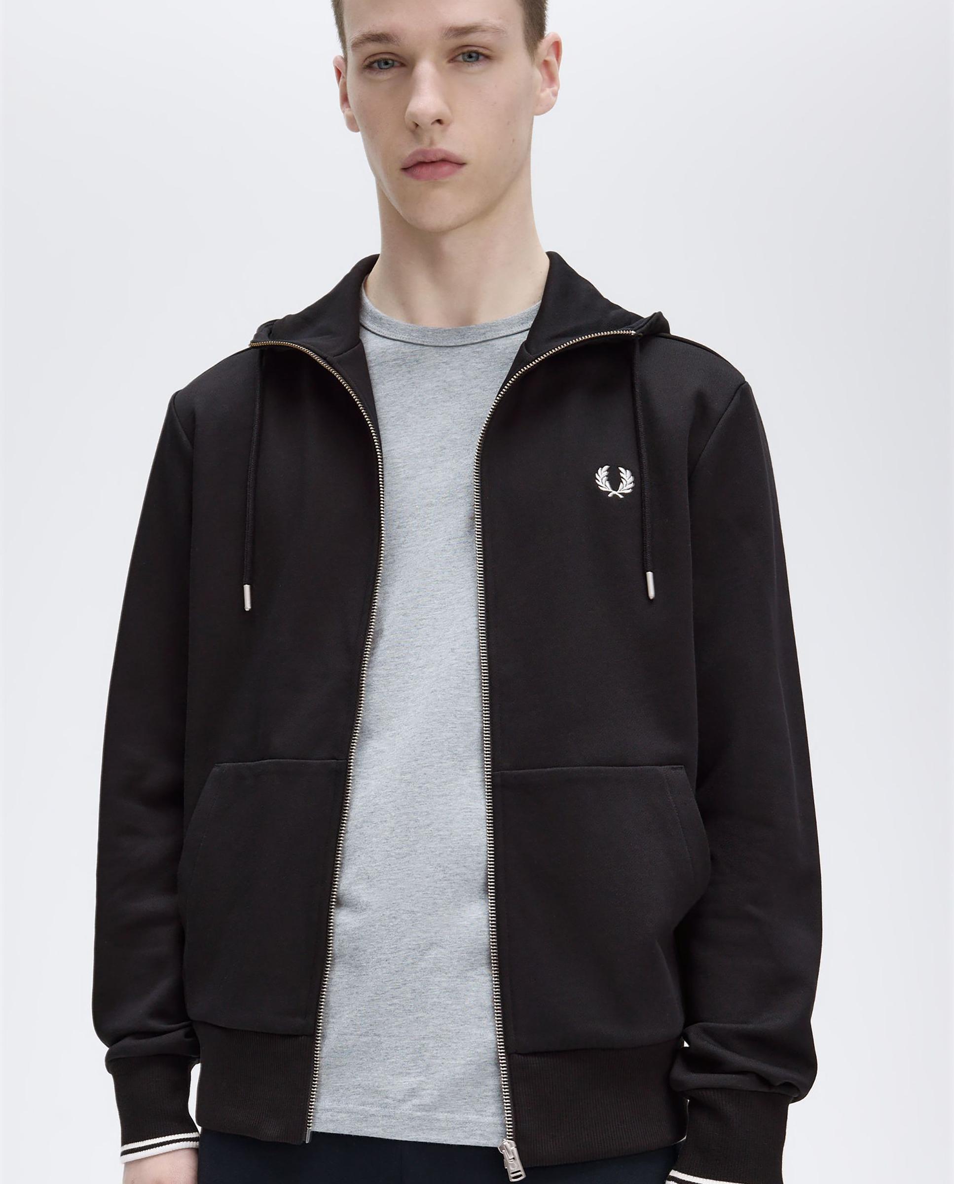Sudadera de hombre con capucha y cremallera - Fred Perry - Negro Negro-4
