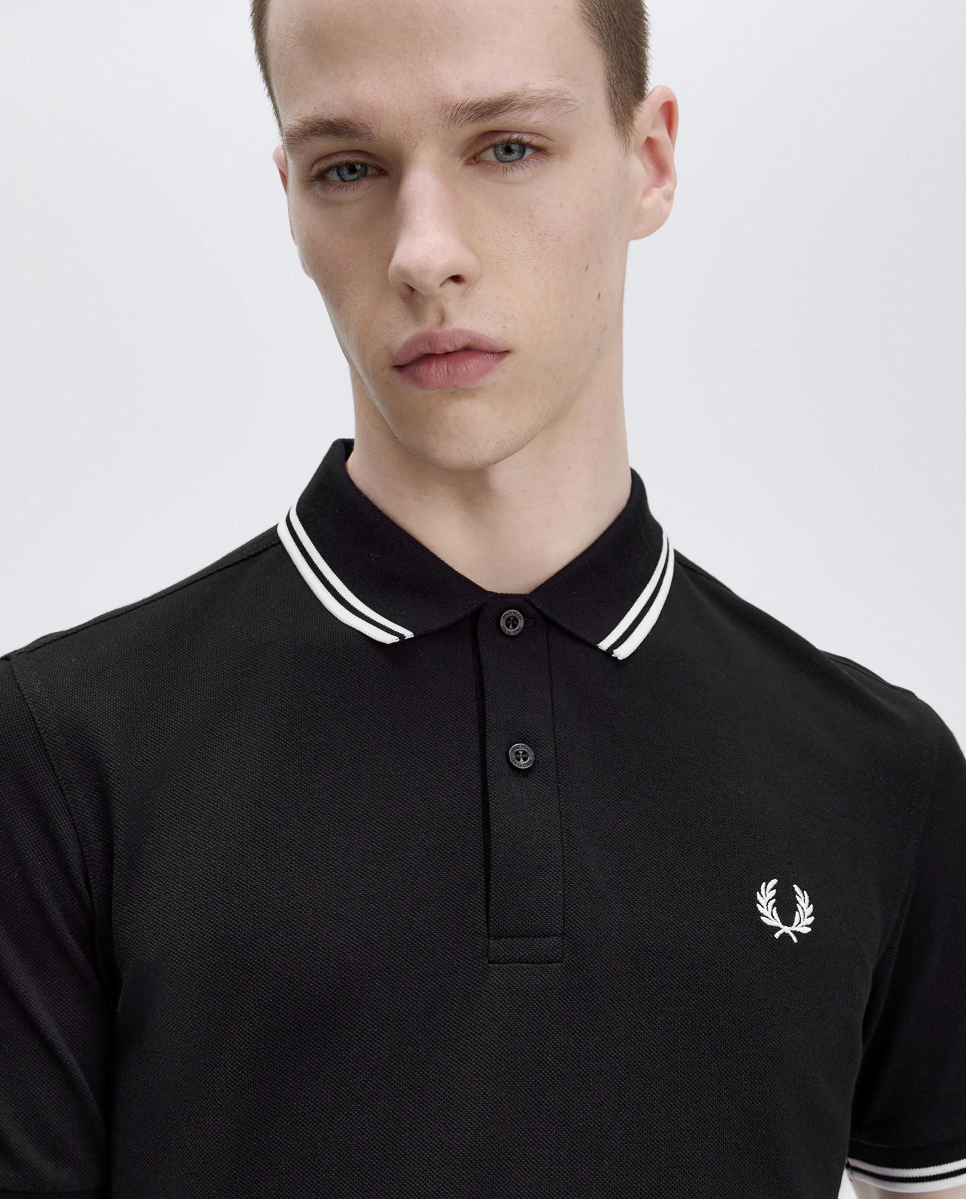 Polo de hombre de piqué de algodón manga corta - Fred Perry - Negro / Blanco Negro / Blanco-3
