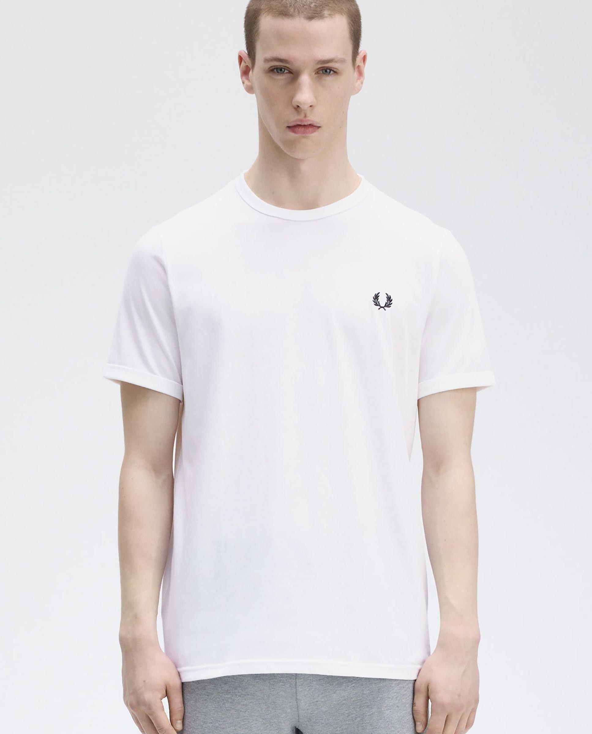 Camiseta de hombre ringer manga corta con cuello redondo - Fred Perry - Blanco Blanco-1