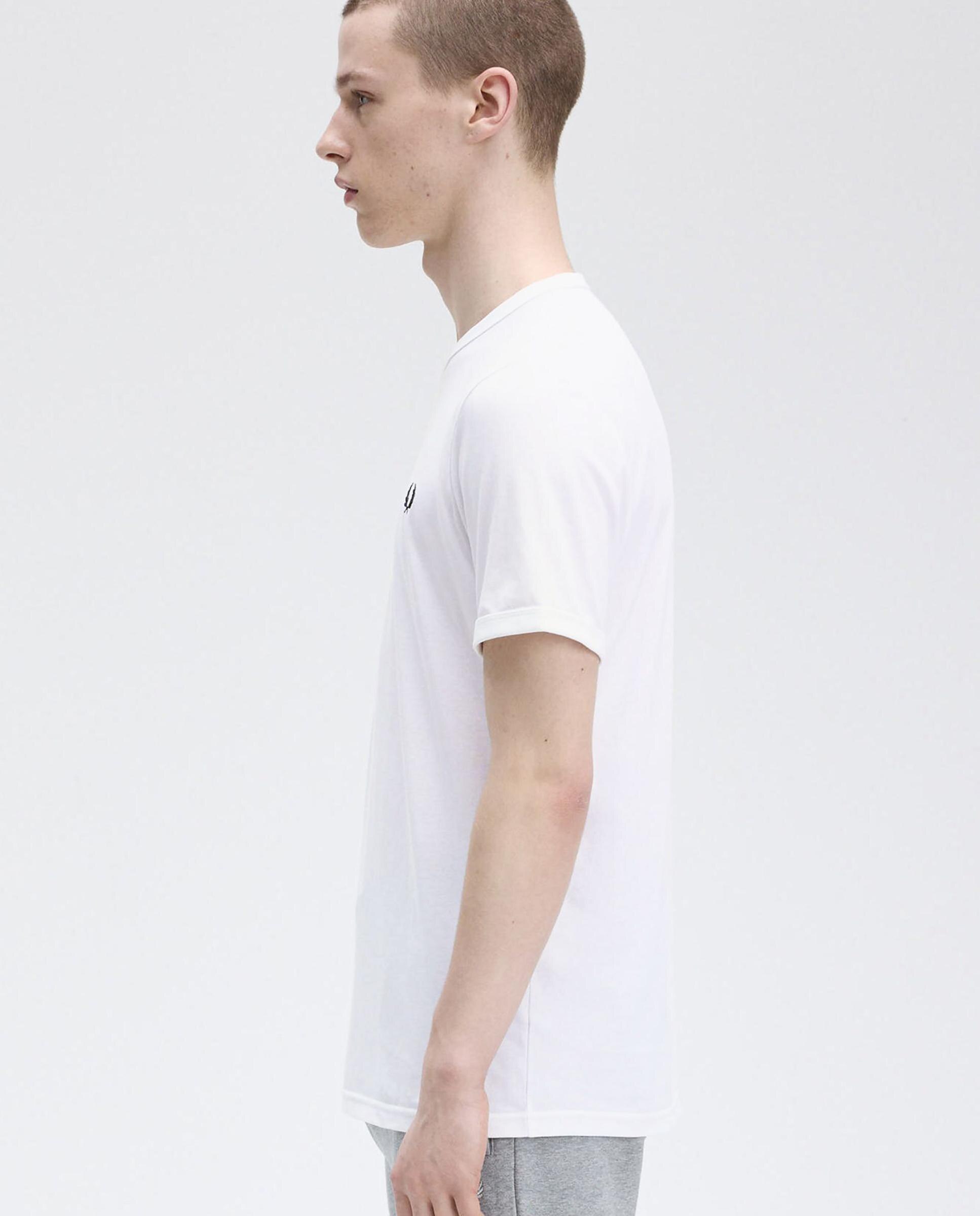 Camiseta de hombre ringer manga corta con cuello redondo - Fred Perry - Blanco Blanco-2