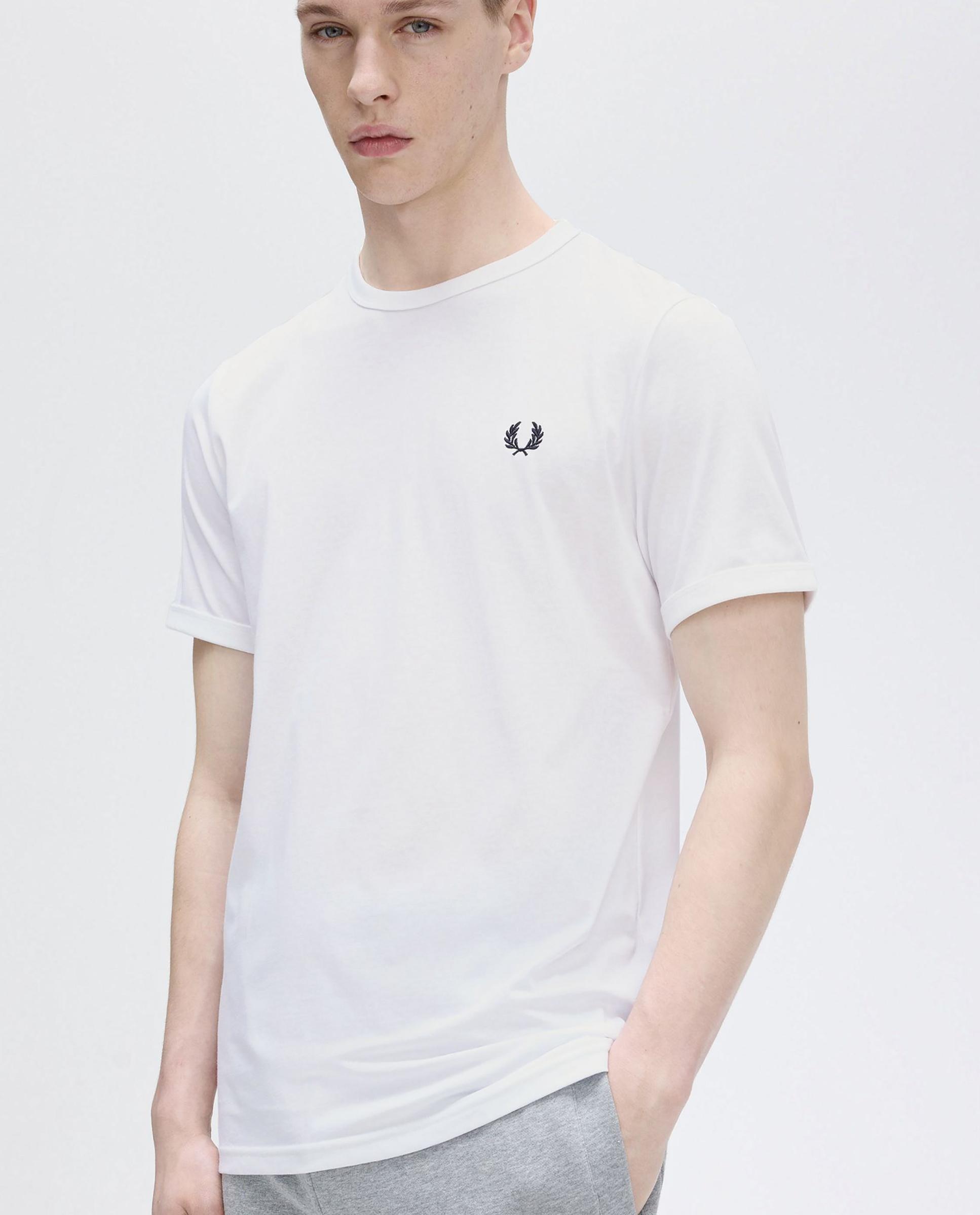 Camiseta de hombre ringer manga corta con cuello redondo - Fred Perry - Blanco Blanco-3