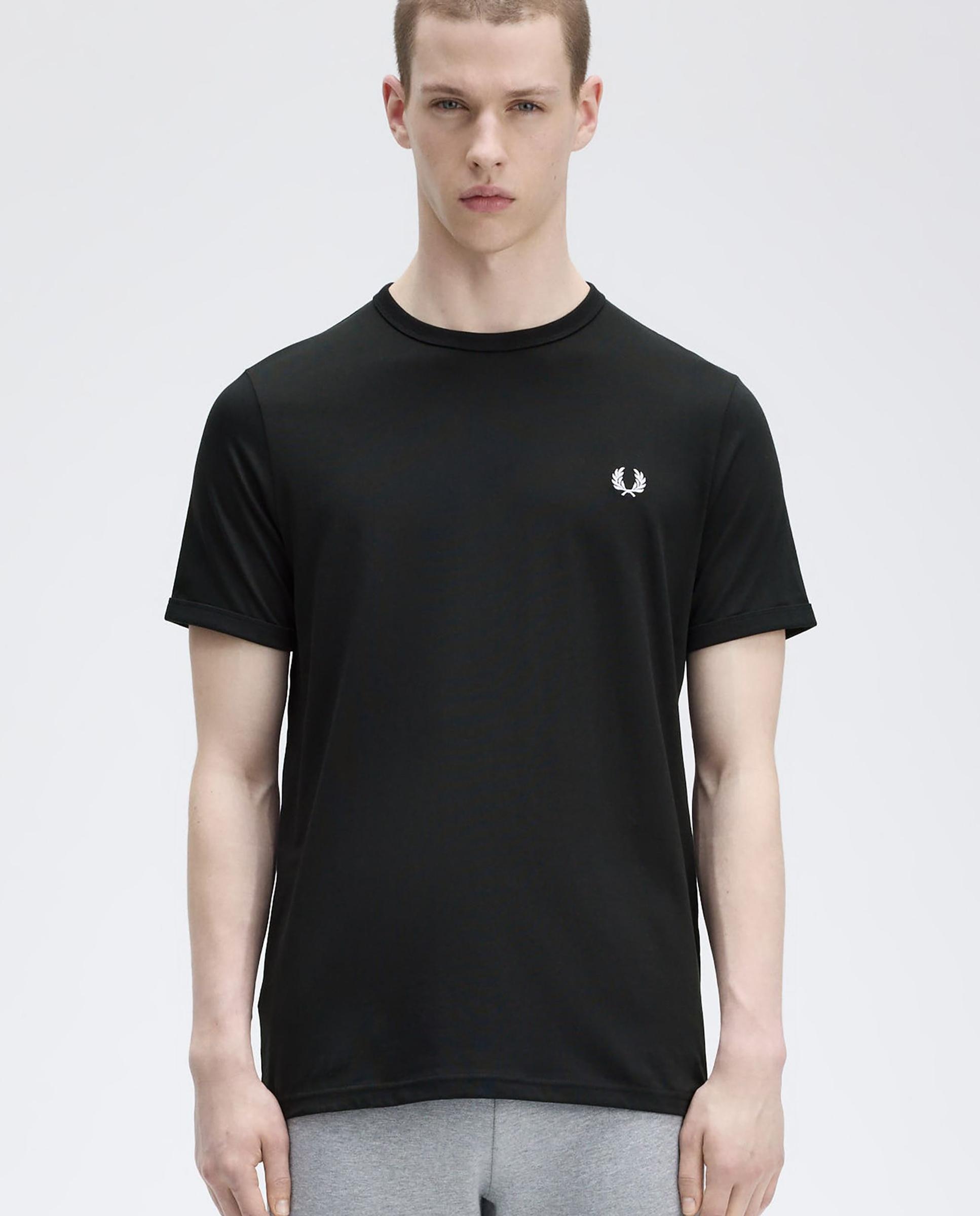 Camiseta de hombre ringer manga corta con cuello redondo - Fred Perry - Negro brillante Negro brillante-1