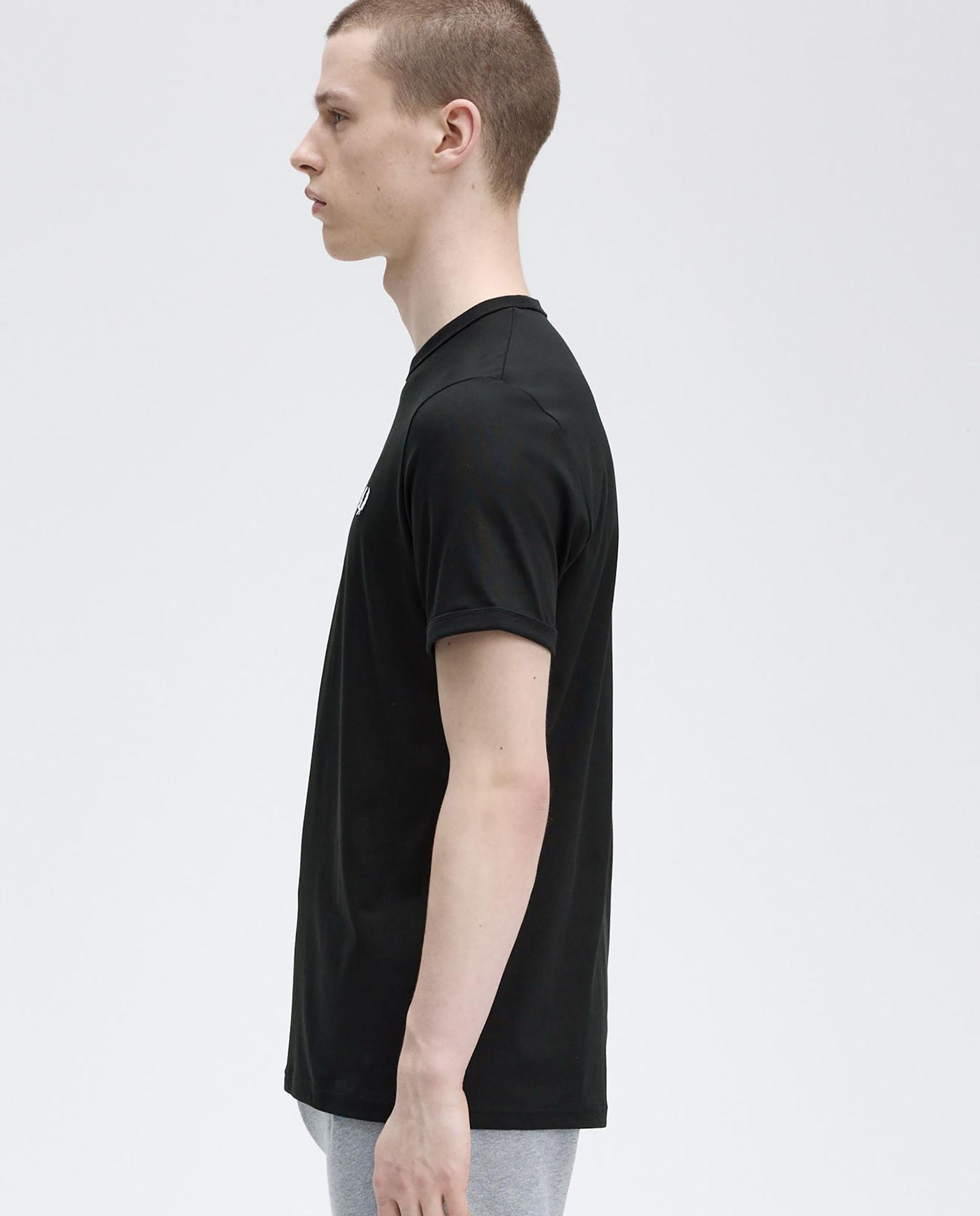 Camiseta de hombre ringer manga corta con cuello redondo - Fred Perry - Negro brillante Negro brillante-2