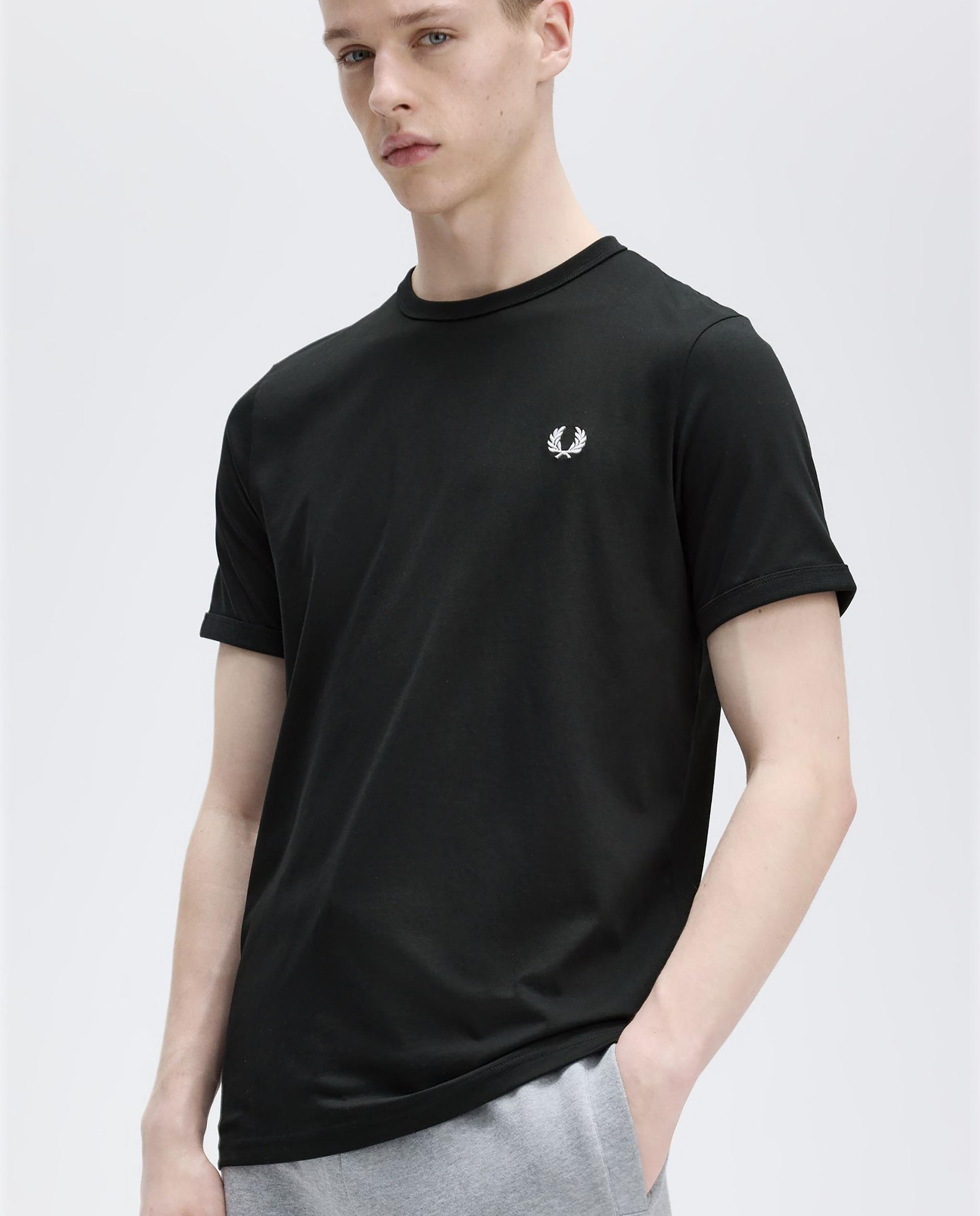 Camiseta de hombre ringer manga corta con cuello redondo - Fred Perry - Negro brillante Negro brillante-3