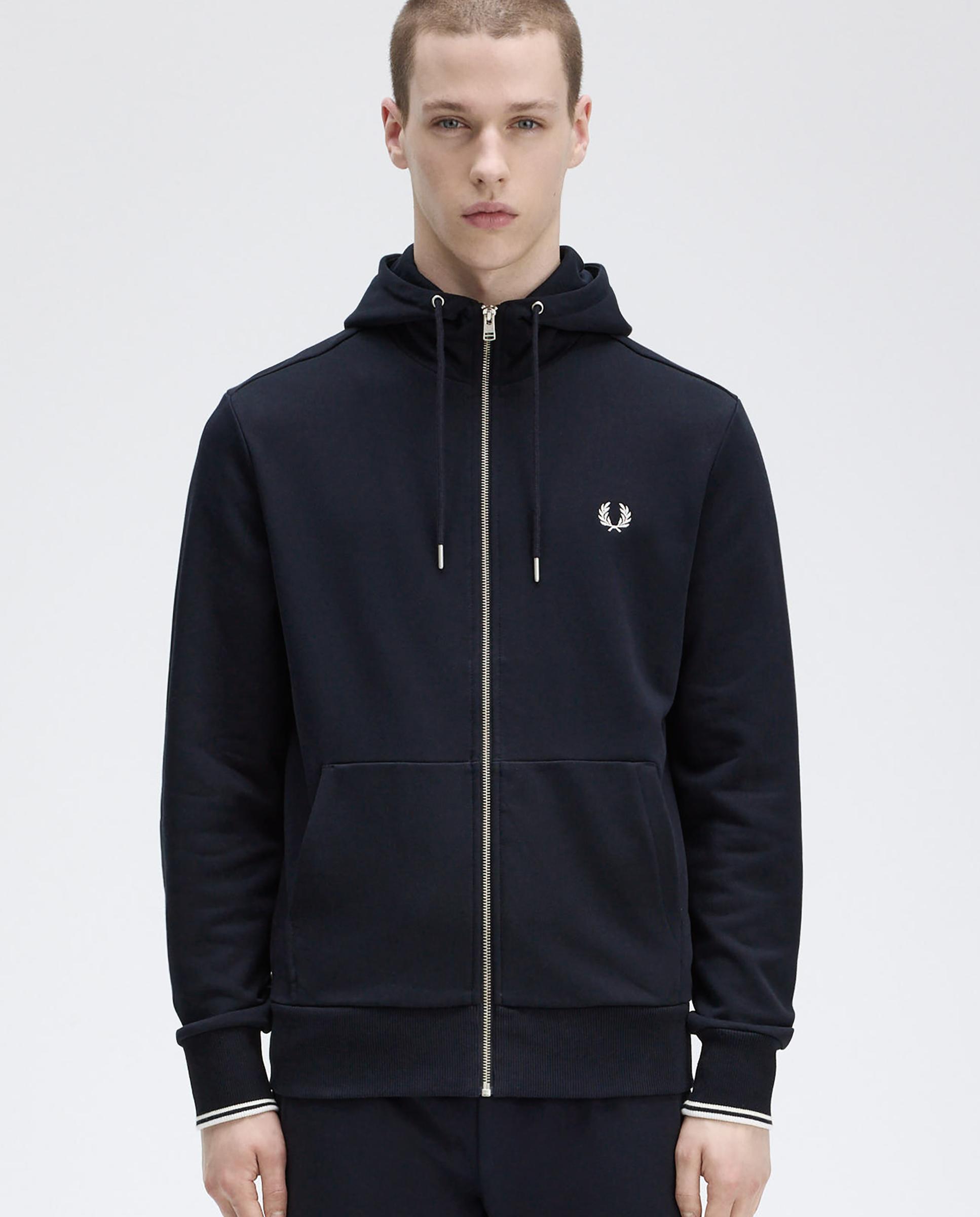 Sudadera de hombre con capucha y cremallera - Fred Perry - Azul marino Azul marino-1