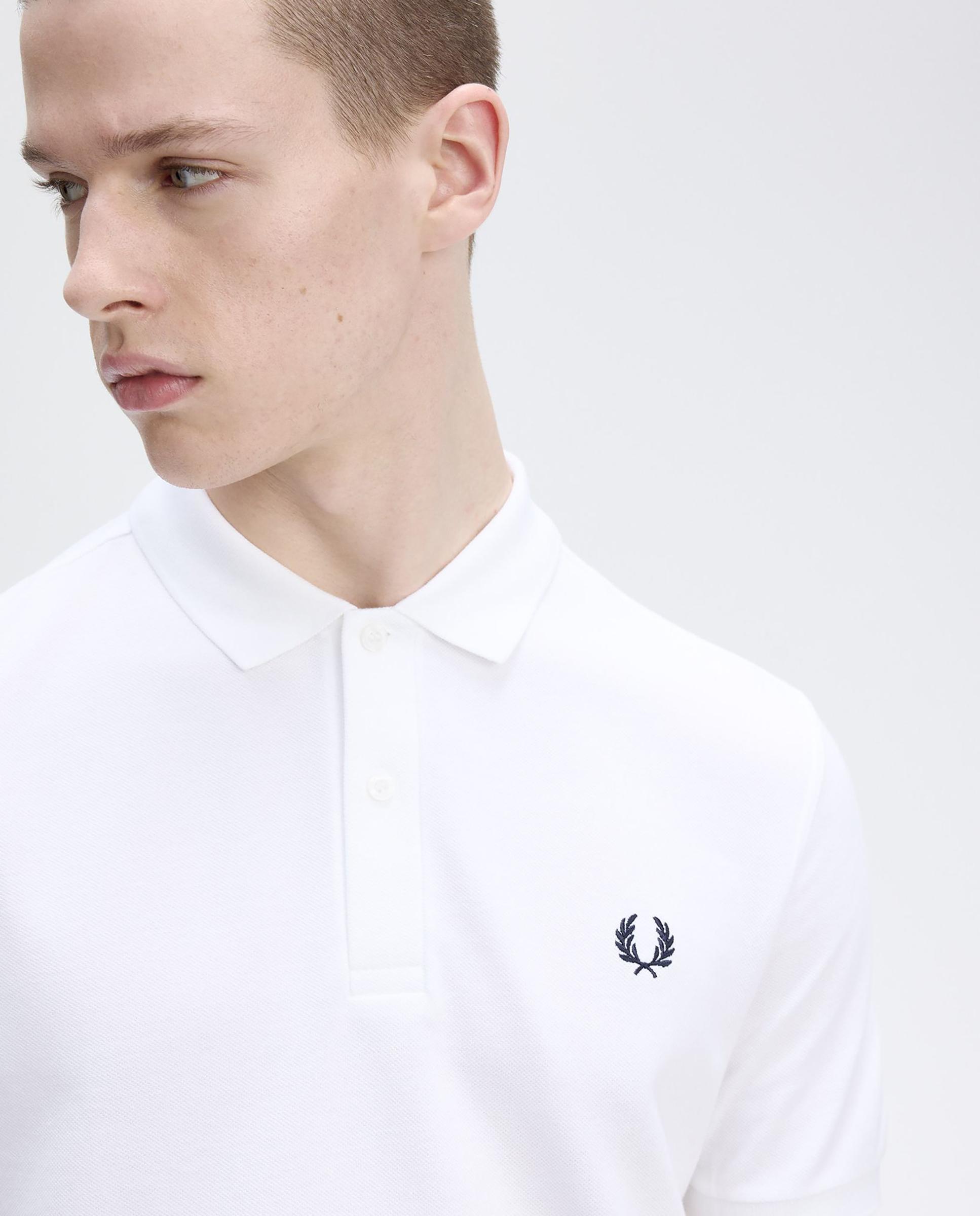 Polo de hombre liso de manga corta en piqué de algodón - Fred Perry - Blanco Blanco-4