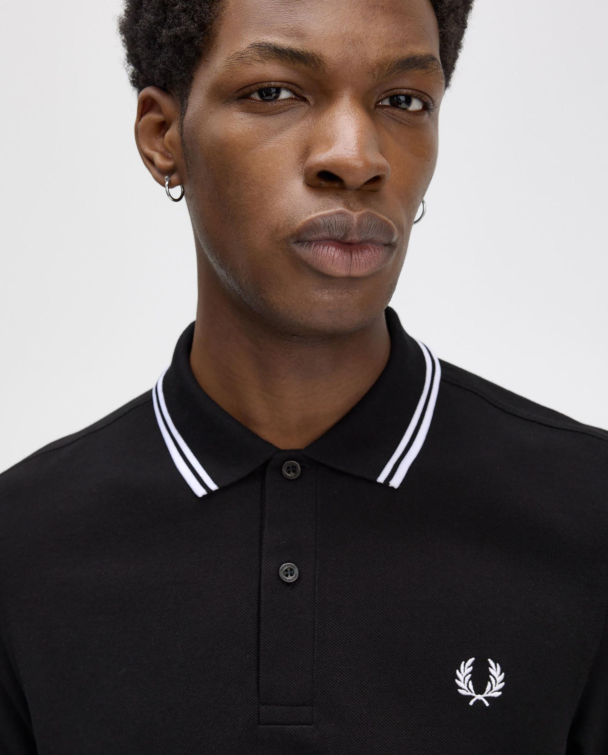 Polo de hombre de piqué de algodón manga larga - Fred Perry - Negro / Blanco Negro / Blanco-3