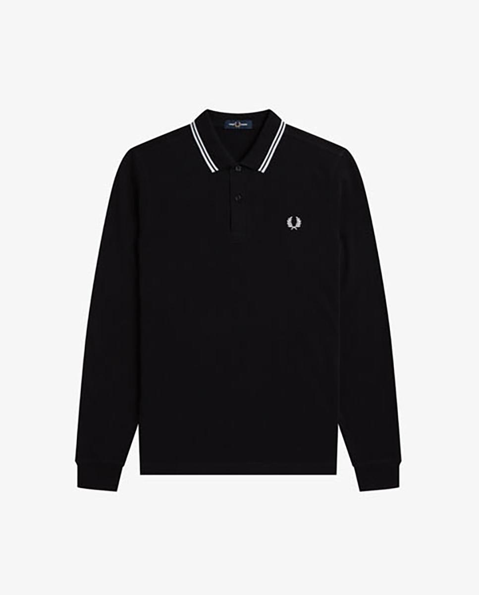 Polo de hombre de piqué de algodón manga larga - Fred Perry - Negro / Blanco Negro / Blanco-7