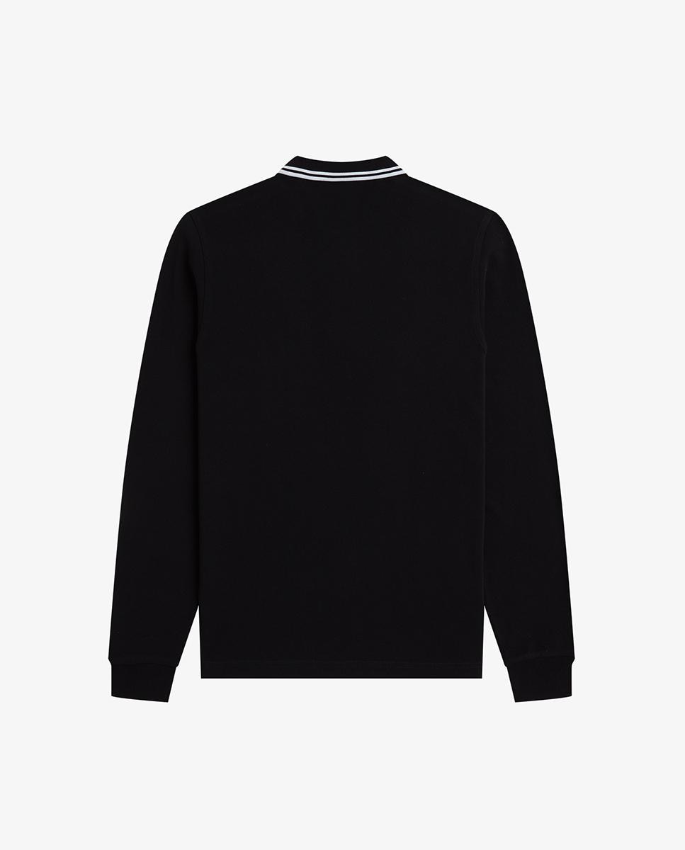 Polo de hombre de piqué de algodón manga larga - Fred Perry - Negro / Blanco Negro / Blanco-8