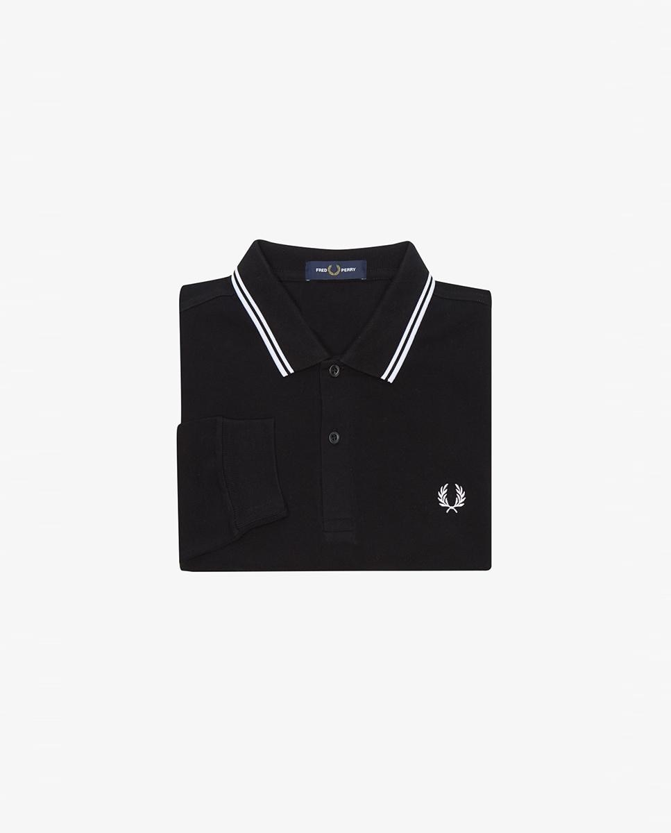 Polo de hombre de piqué de algodón manga larga - Fred Perry - Negro / Blanco Negro / Blanco-9