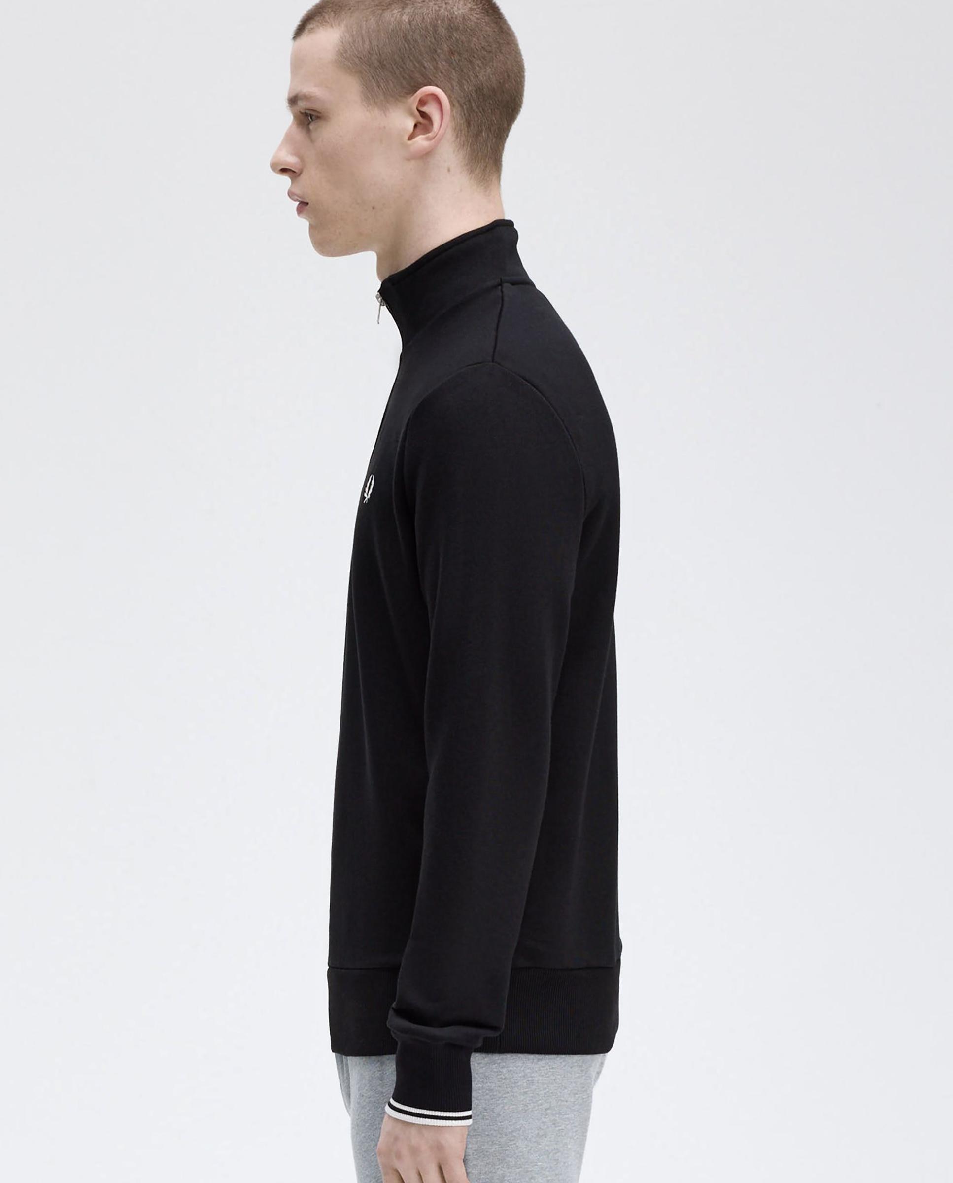 Sudadera de hombre con media cremallera y ribetes - Fred Perry - Negro / Blanco Negro / Blanco-2