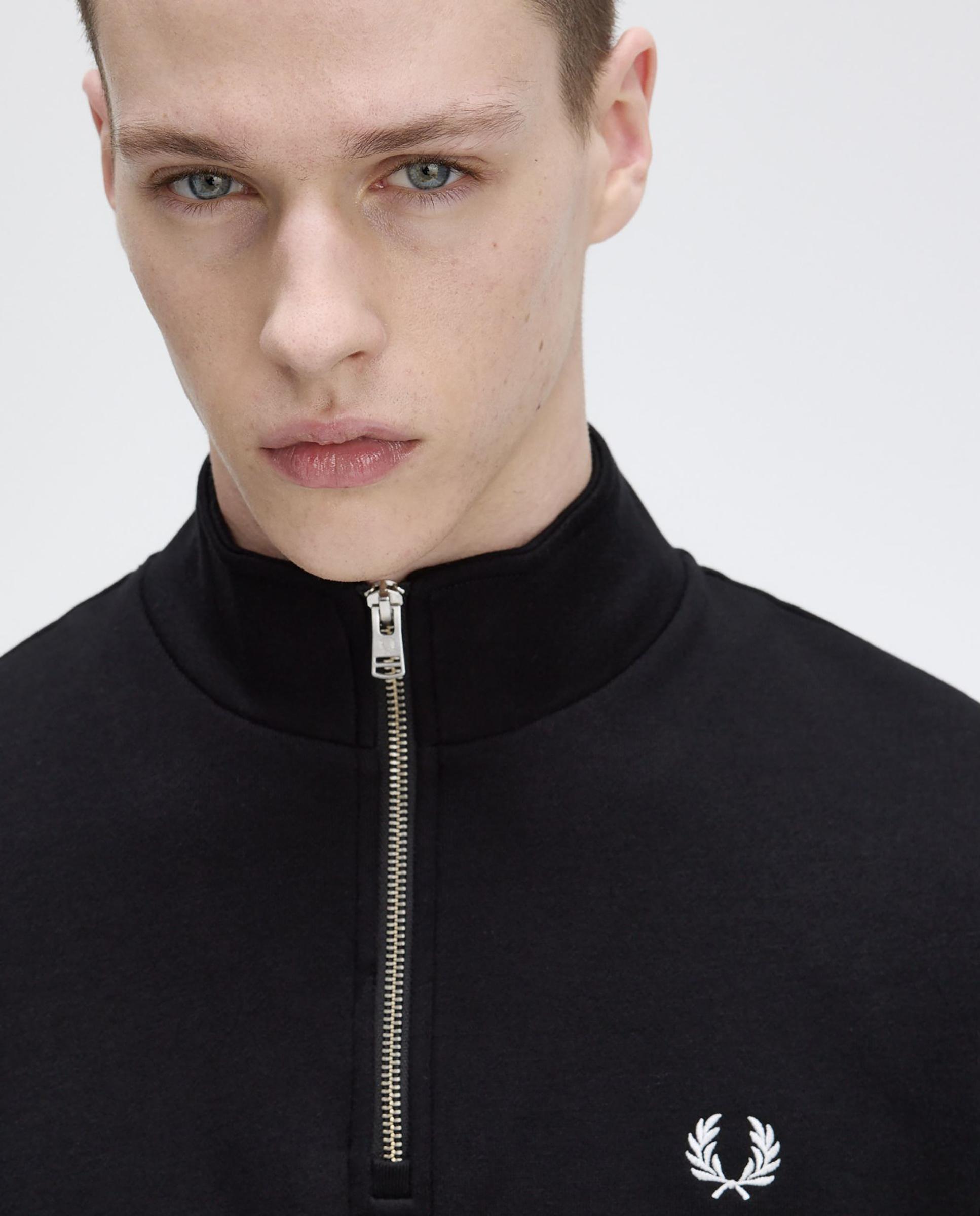 Sudadera de hombre con media cremallera y ribetes - Fred Perry - Negro / Blanco Negro / Blanco-4
