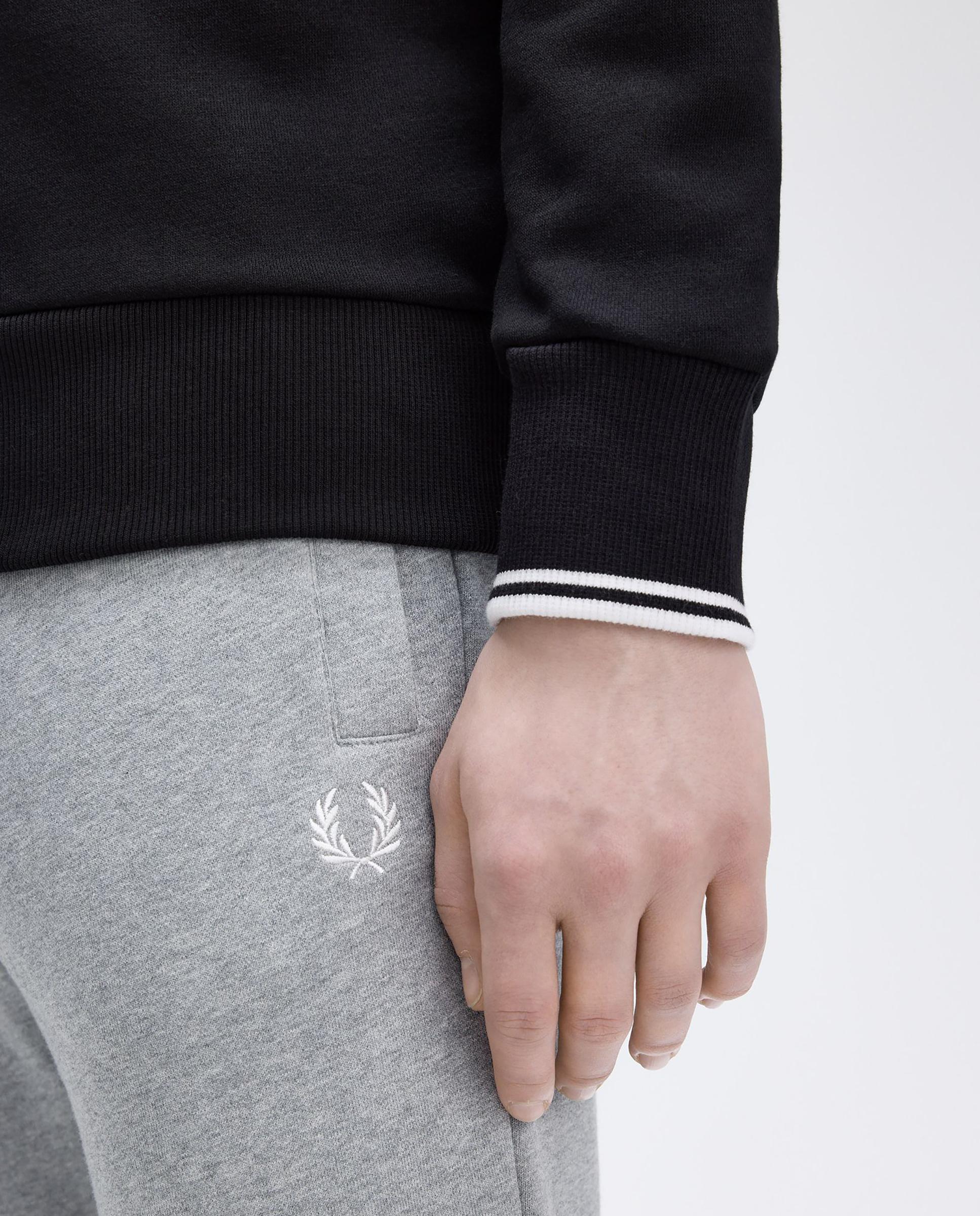 Sudadera de hombre con media cremallera y ribetes - Fred Perry - Negro / Blanco Negro / Blanco-5