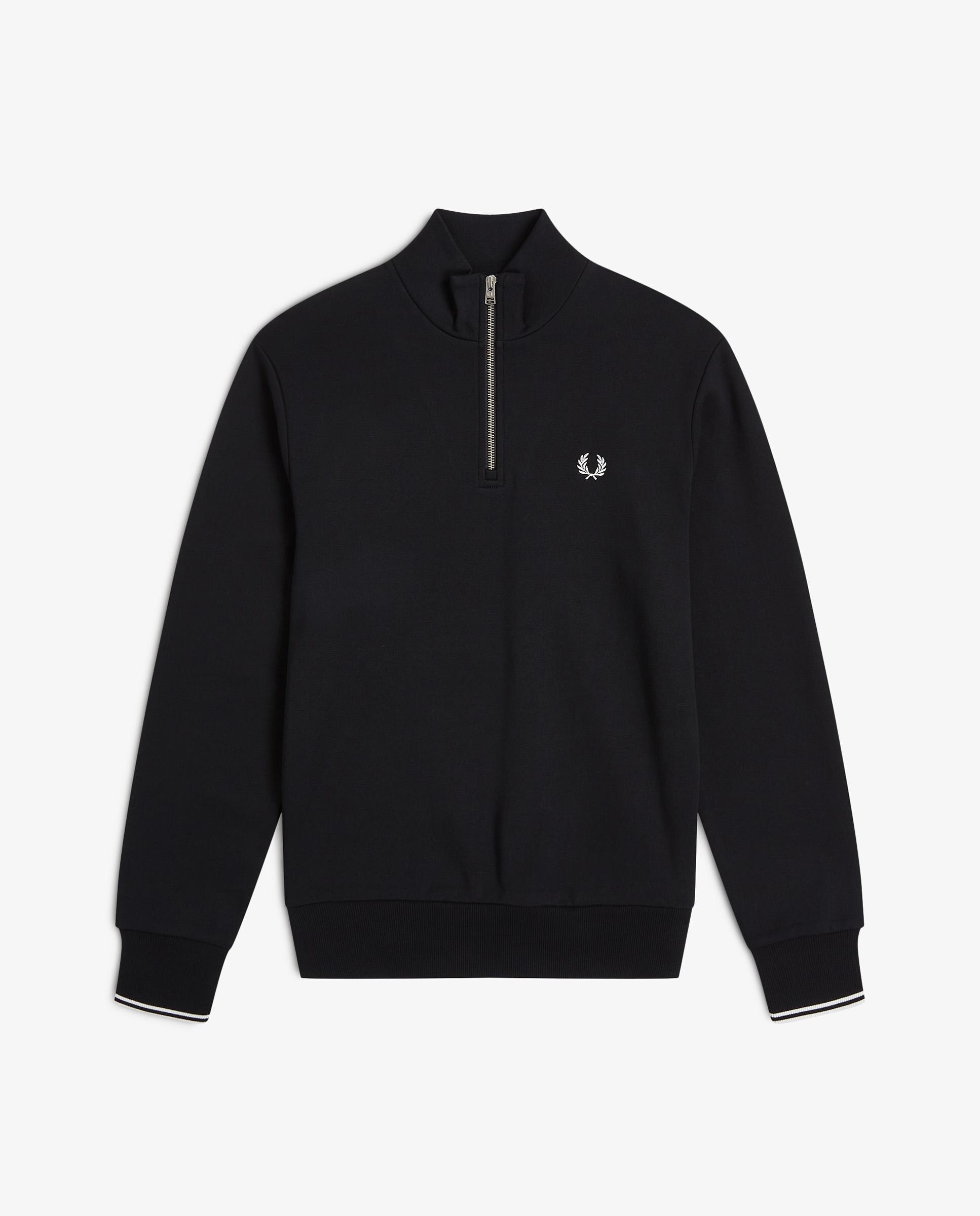 Sudadera de hombre con media cremallera y ribetes - Fred Perry - Negro / Blanco Negro / Blanco-7